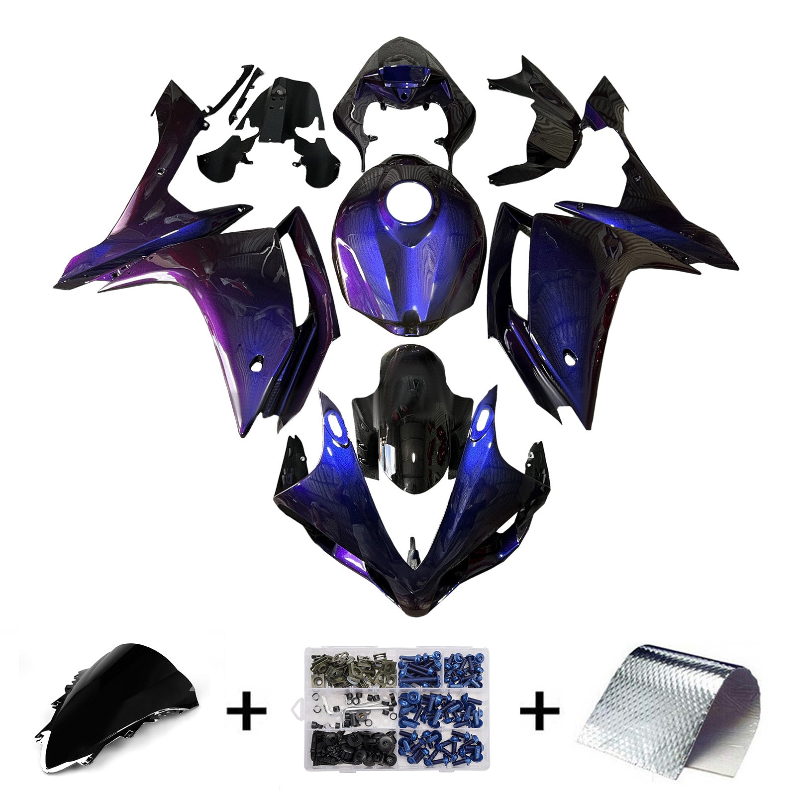 Amotopart 2007-2008 Yamaha YZF-R1 Gradient Purple Blue Fairing Kit