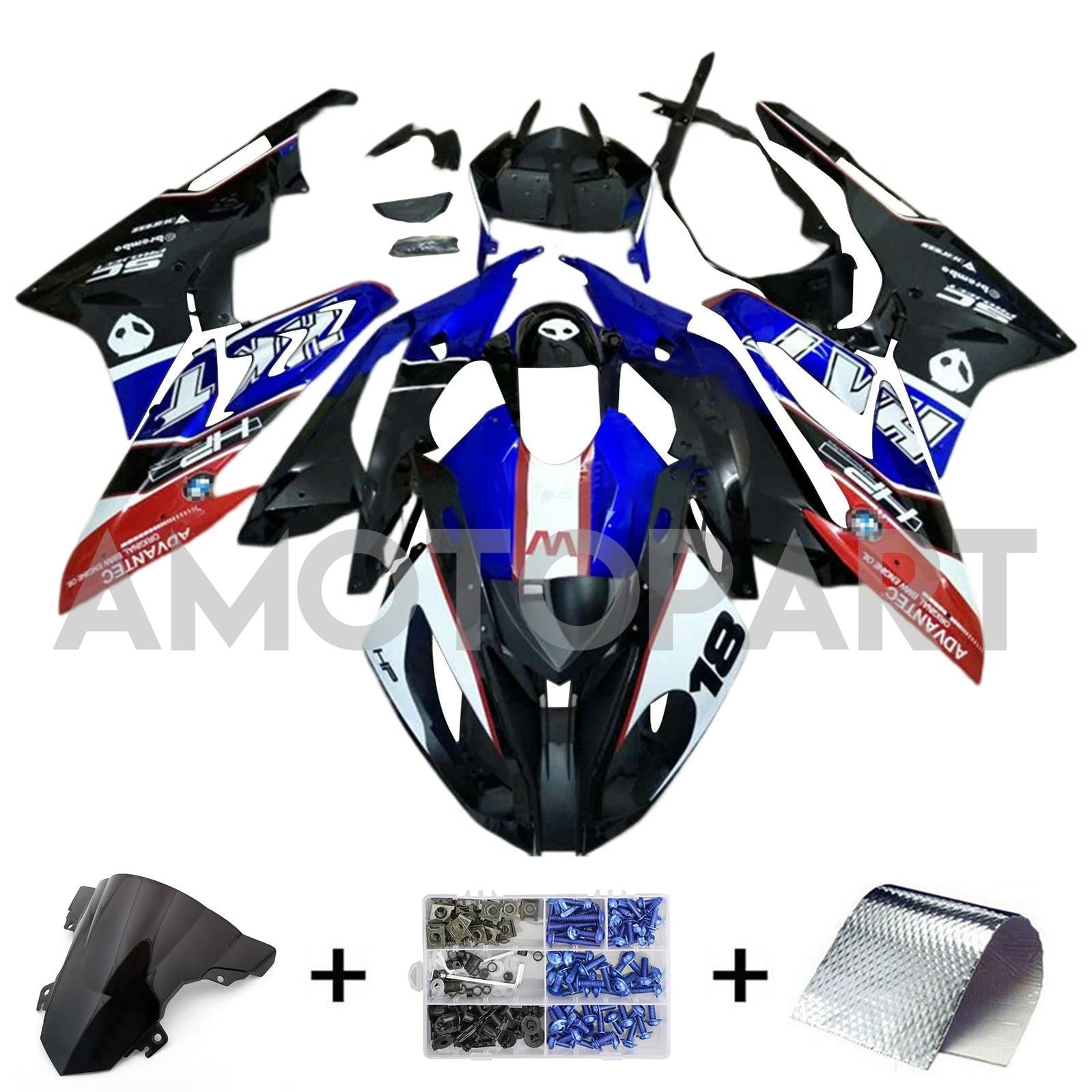 Amotopart BMW S1000RR 2017-2018 Blue & Red Styl3 Fairing Kit