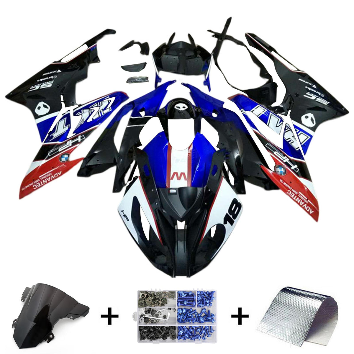 Amotopart Kit carena BMW S1000RR 2017-2018 Blue&amp;Red Style3