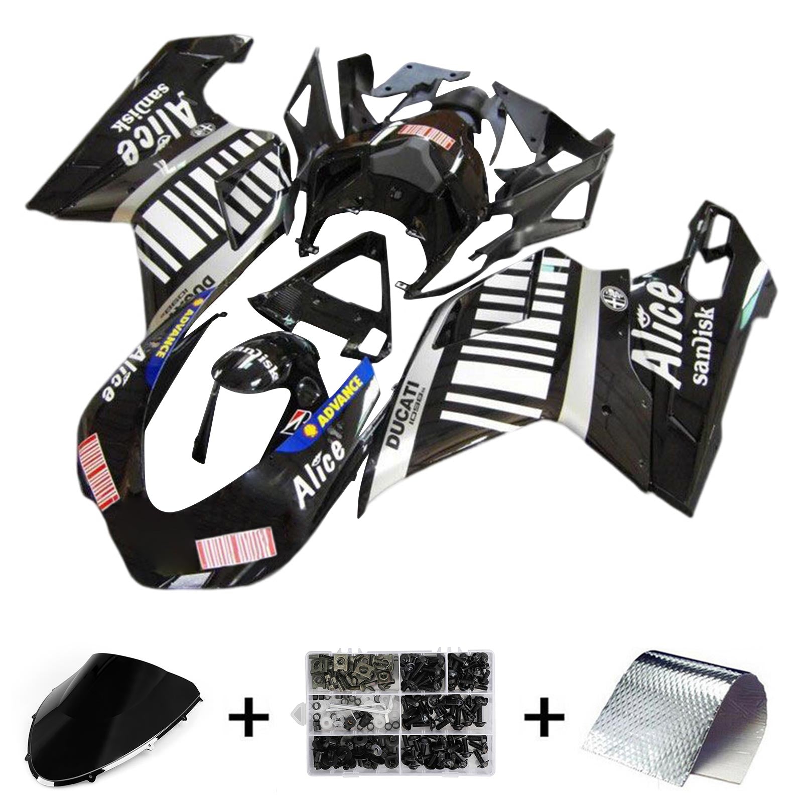 Amotopart Toutes les années Ducati 1098 1198 848 Kit de carénage noir et blanc