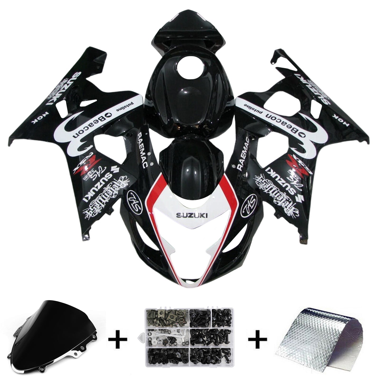 Amotopart 2004-2005 K4 GSXR 600/750 Suzuki Blanco y Negro Style4 Kit de carenado