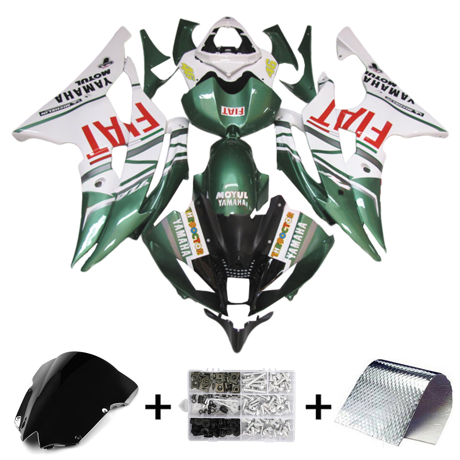 Amotopart 2008–2016 Yamaha YZF 600 R6 Grün-Weiß-Verkleidungsset