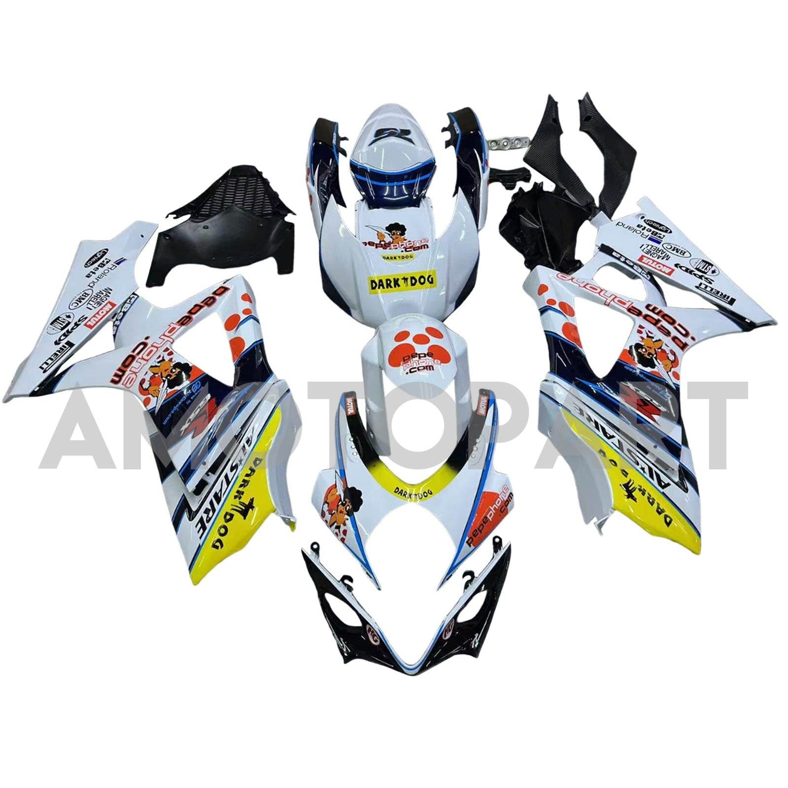 Amotopart 2007-2008 Suzuki GSXR1000 White Black Yellow Red Fairing Kit