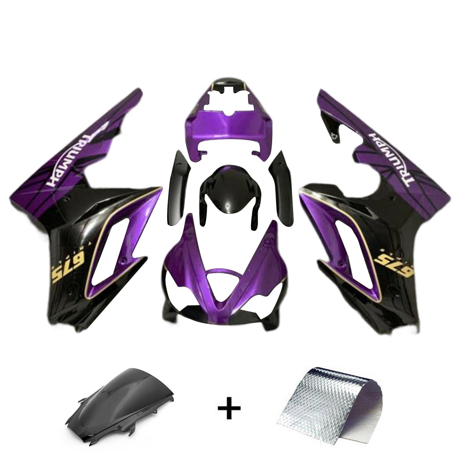 Amotopart 2009-2012 Triumph Daytona 675 Kit de carenado negro y morado Style3