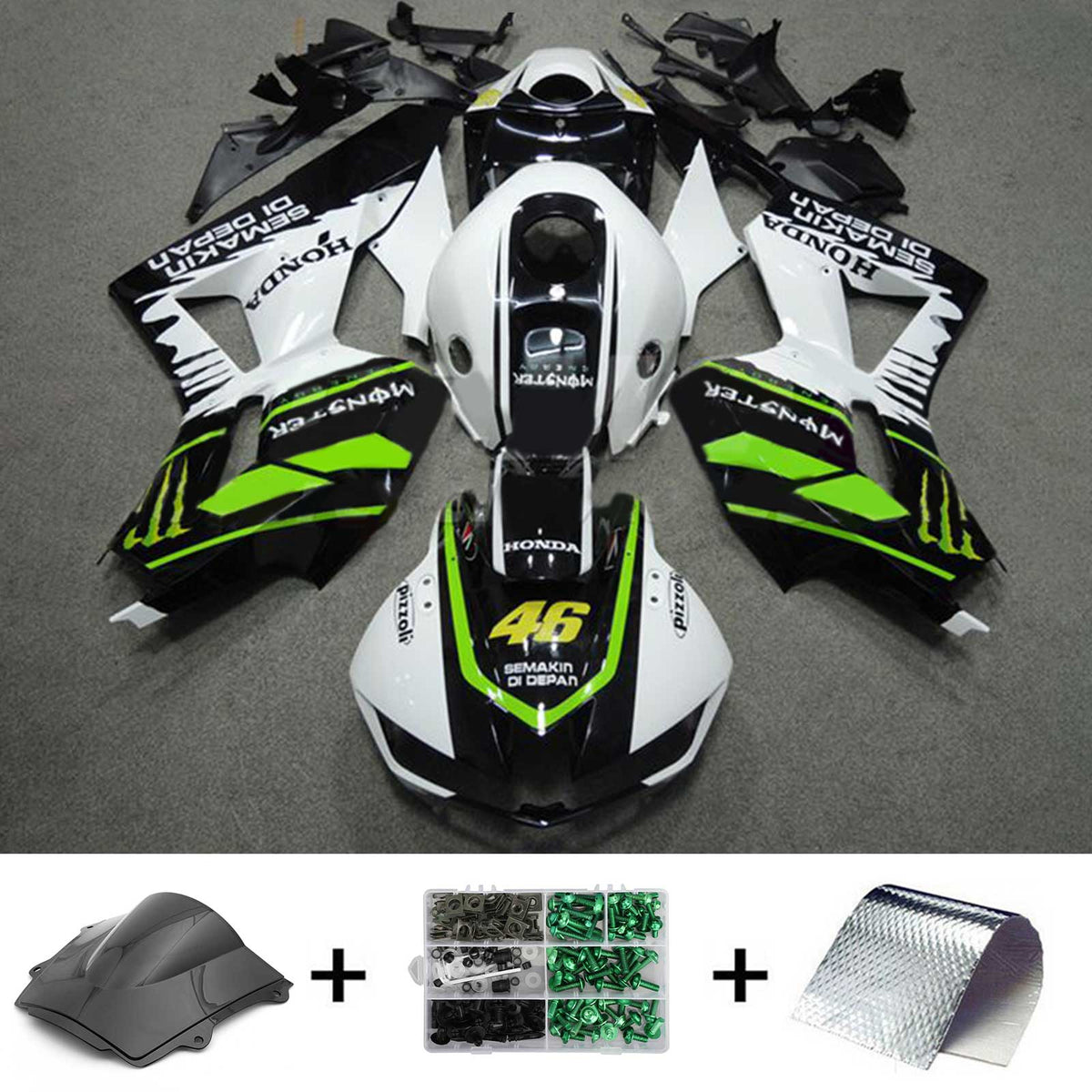 Amotopart 2013-2023 F5 CBR600RR Honda Kit de carénage blanc et vert