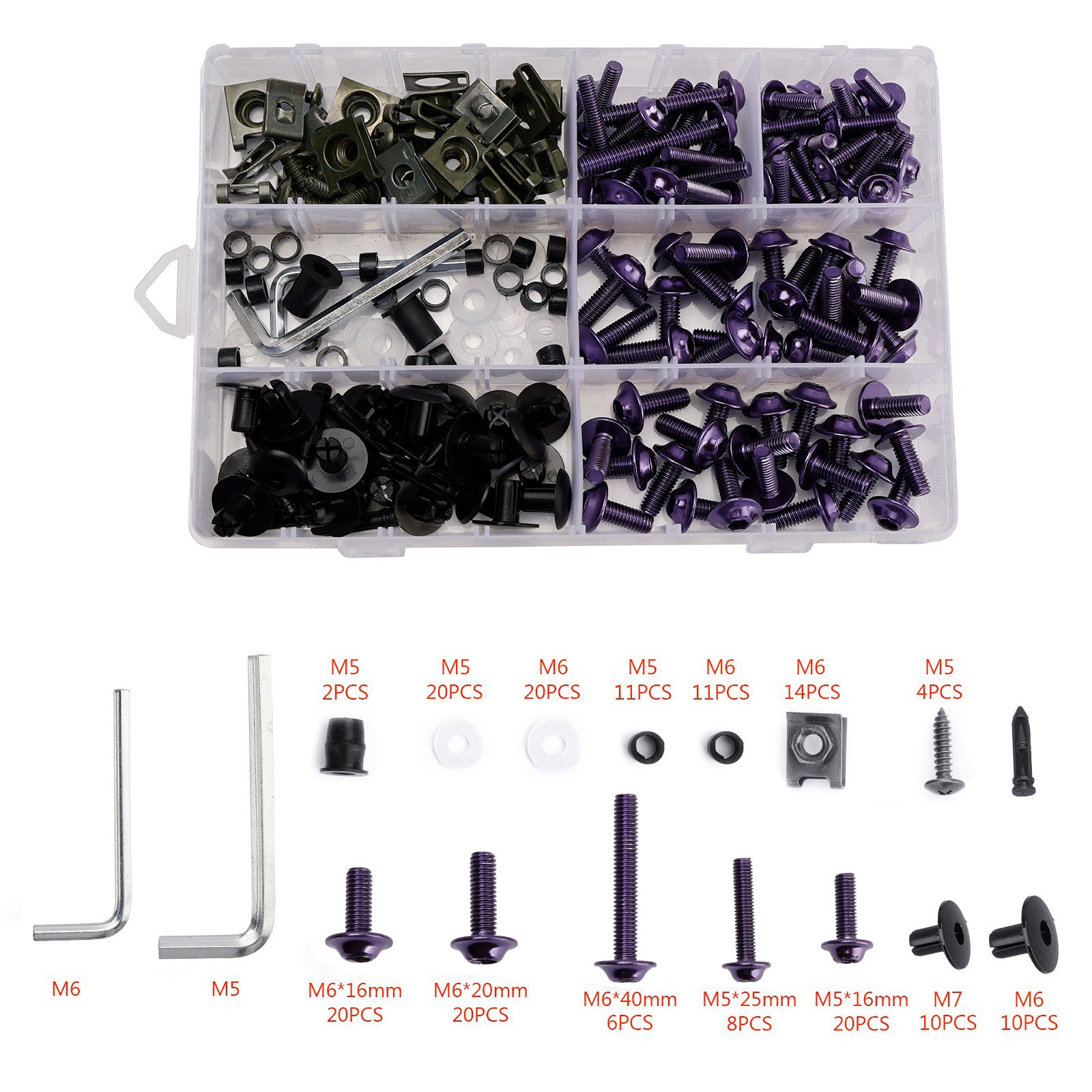 M6 Schrauben M5/Verkleidungsschrauben - Juego de clips Klemmen Teile + 198 Schwarz