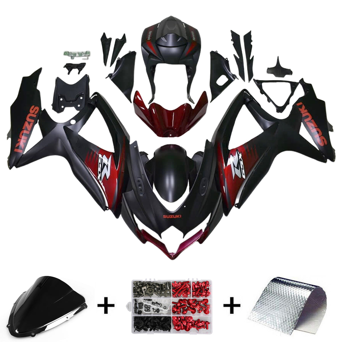 Amotopart 2008-2010 K8 GSXR 600/750 Suzuki Black&Red Accents Fairing Kit