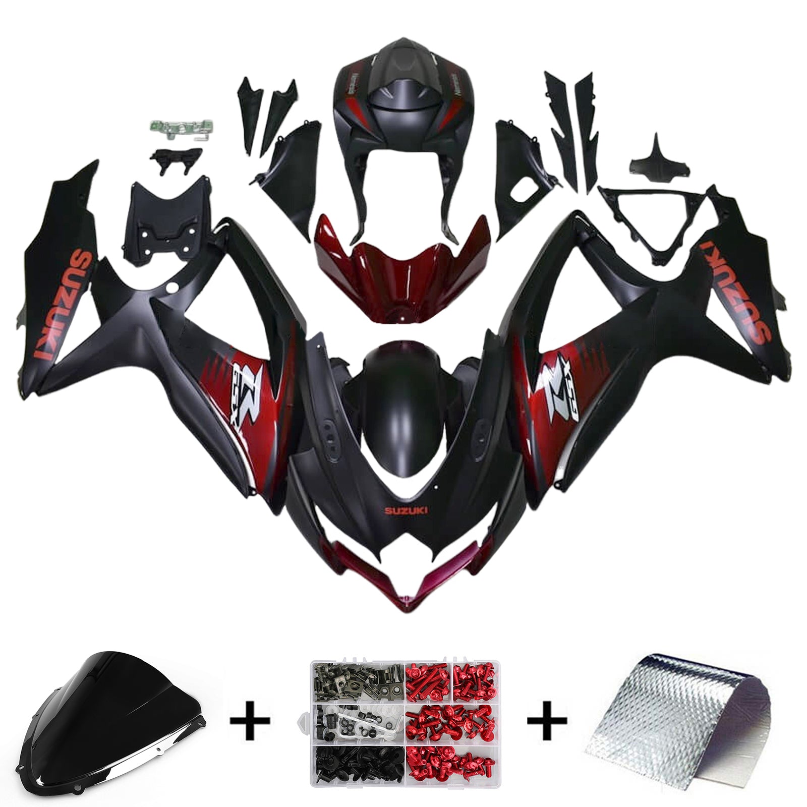 Amotopart 2008–2010 K8 GSXR 600/750 Suzuki Black &amp; Red Accents Verkleidungsset