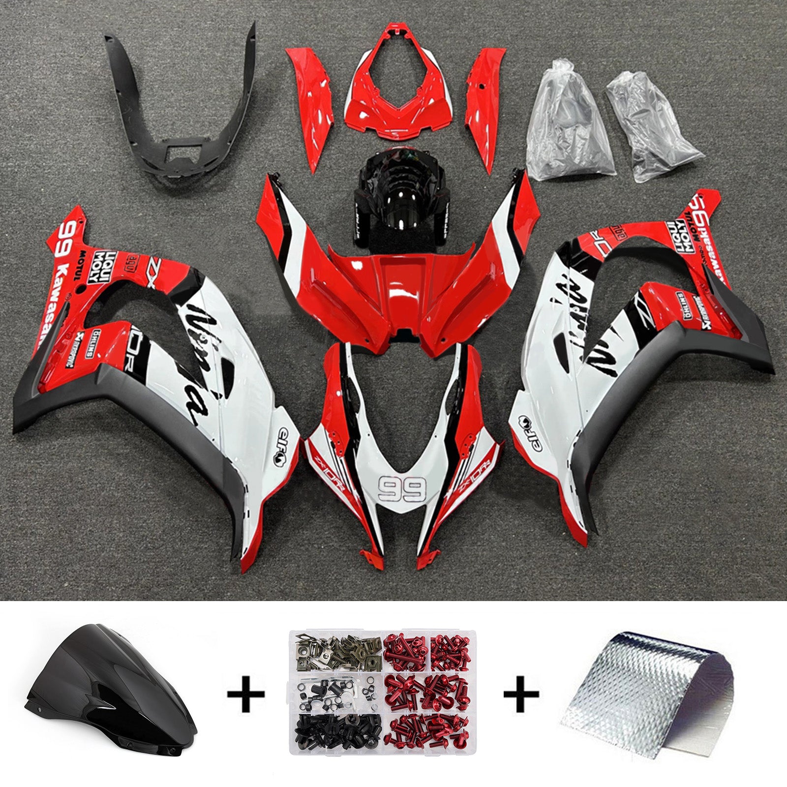 Amotopart 2016-2020 Kawasaki ZX10R Red White Black Fairing Kit