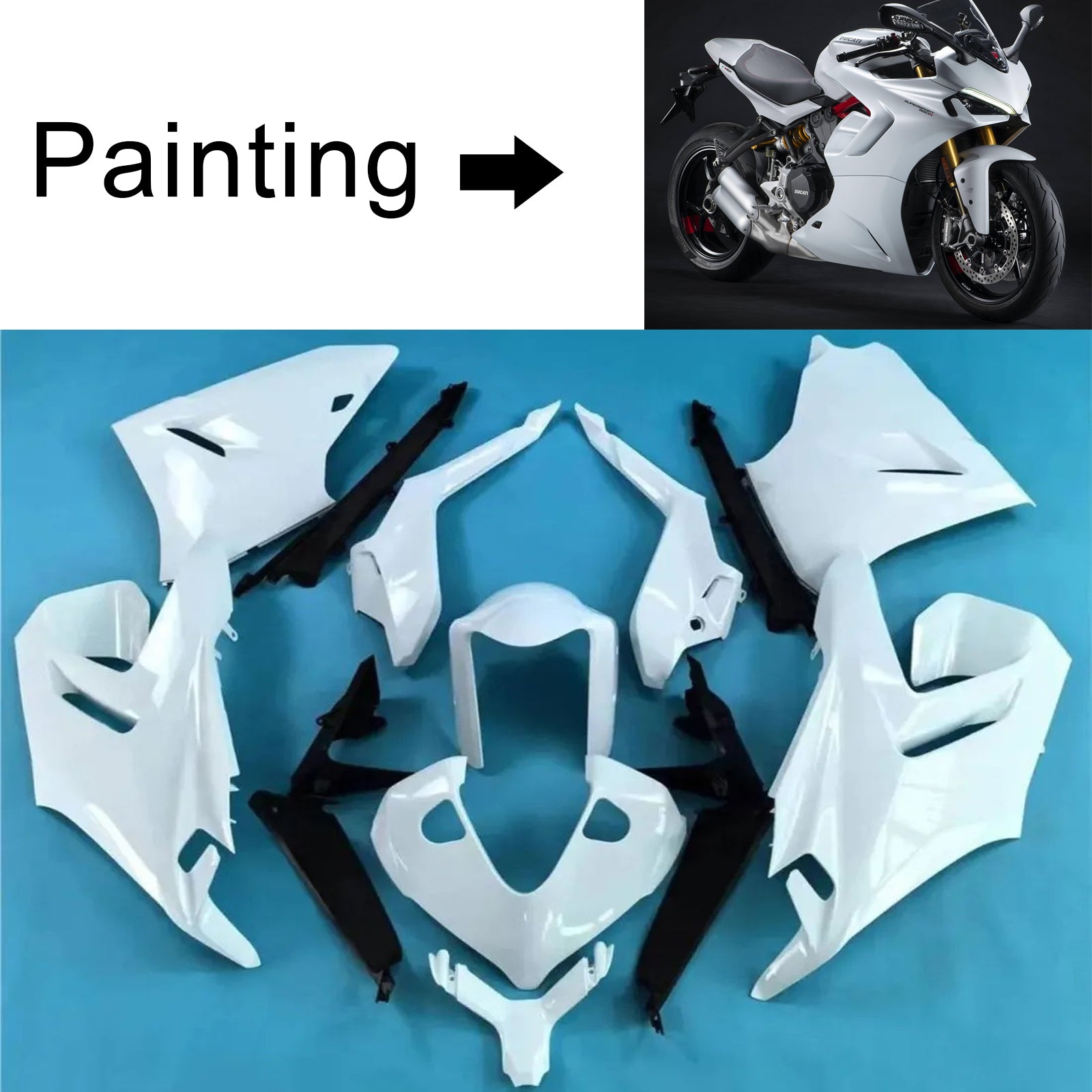 Amotopart 2021-2024 Ducati Supersport 950 / 950S Glossy White Fairing Kit