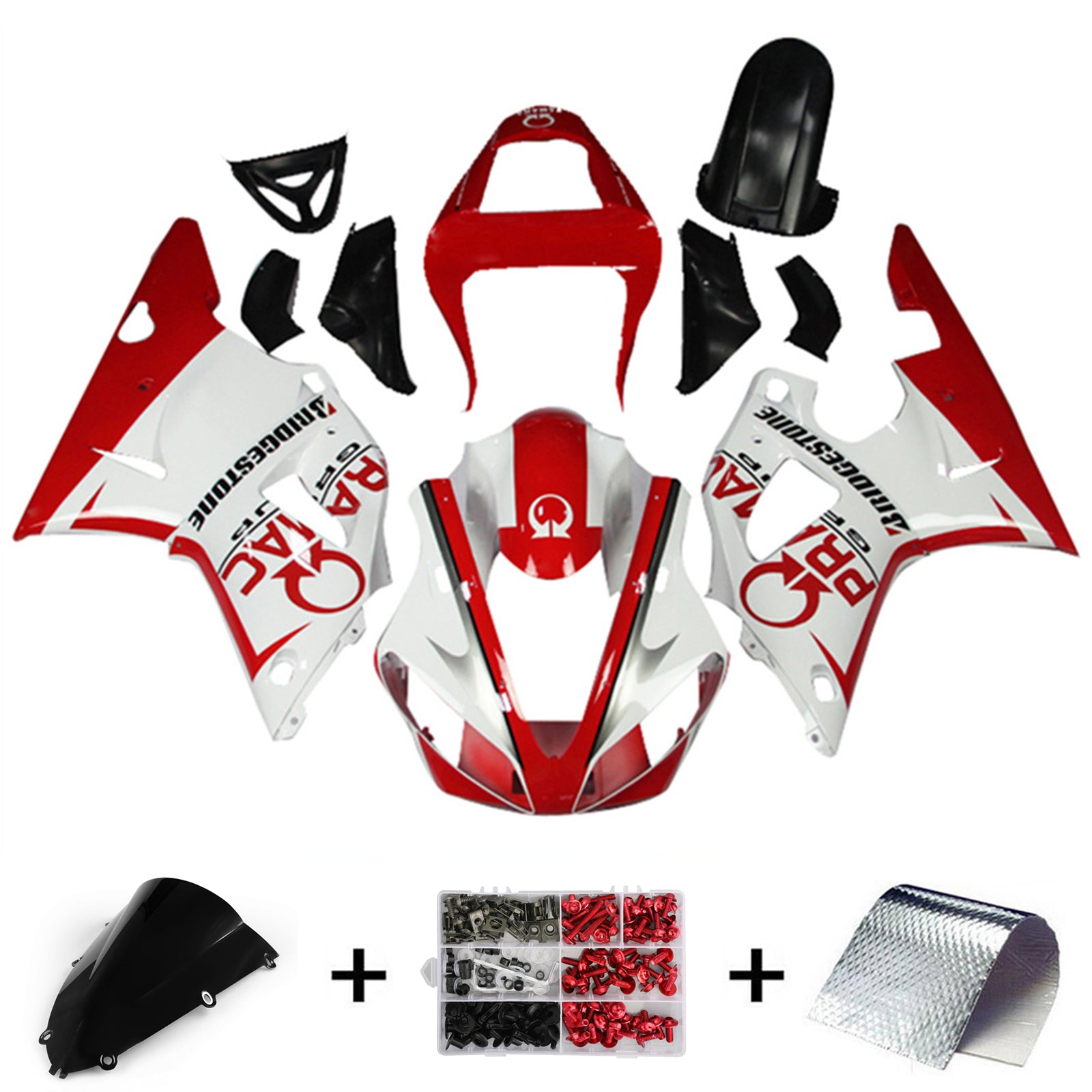 Amotopart 1998-1999 Yamaha YZF 1000 R1 Kit de carenado rojo y blanco Style2