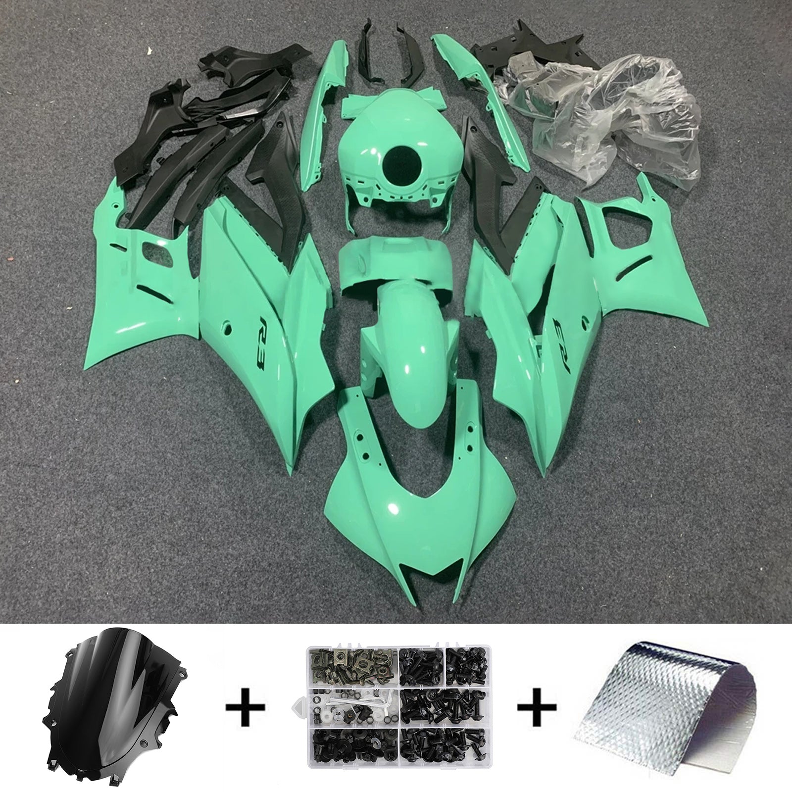 Amotopart 2019-2021 Yamaha YZF-R3 R25 Black Light Green Fairing Kit