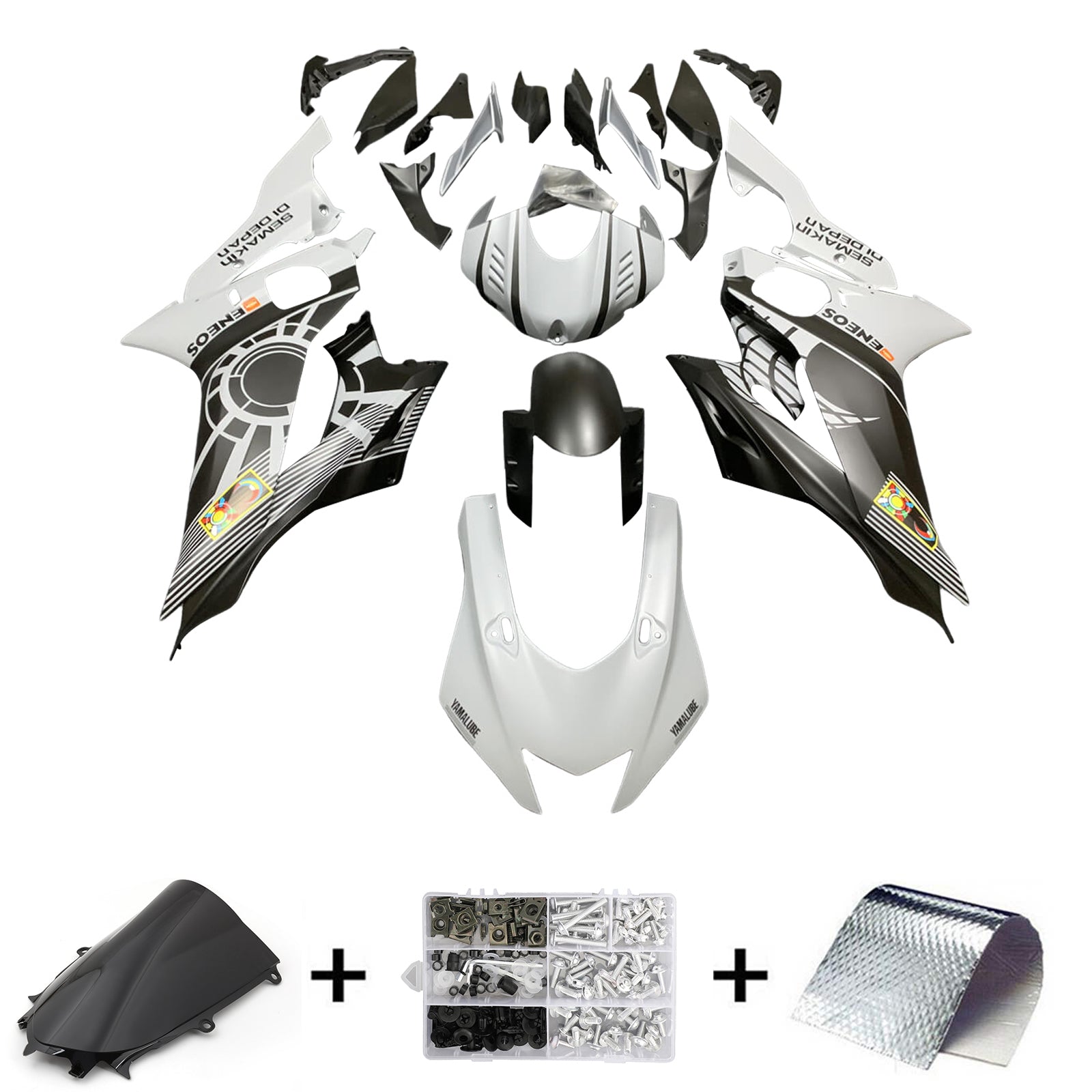 Amotopart 2017-2023 Yamaha YZF R6 Kit de carenado blanco negro