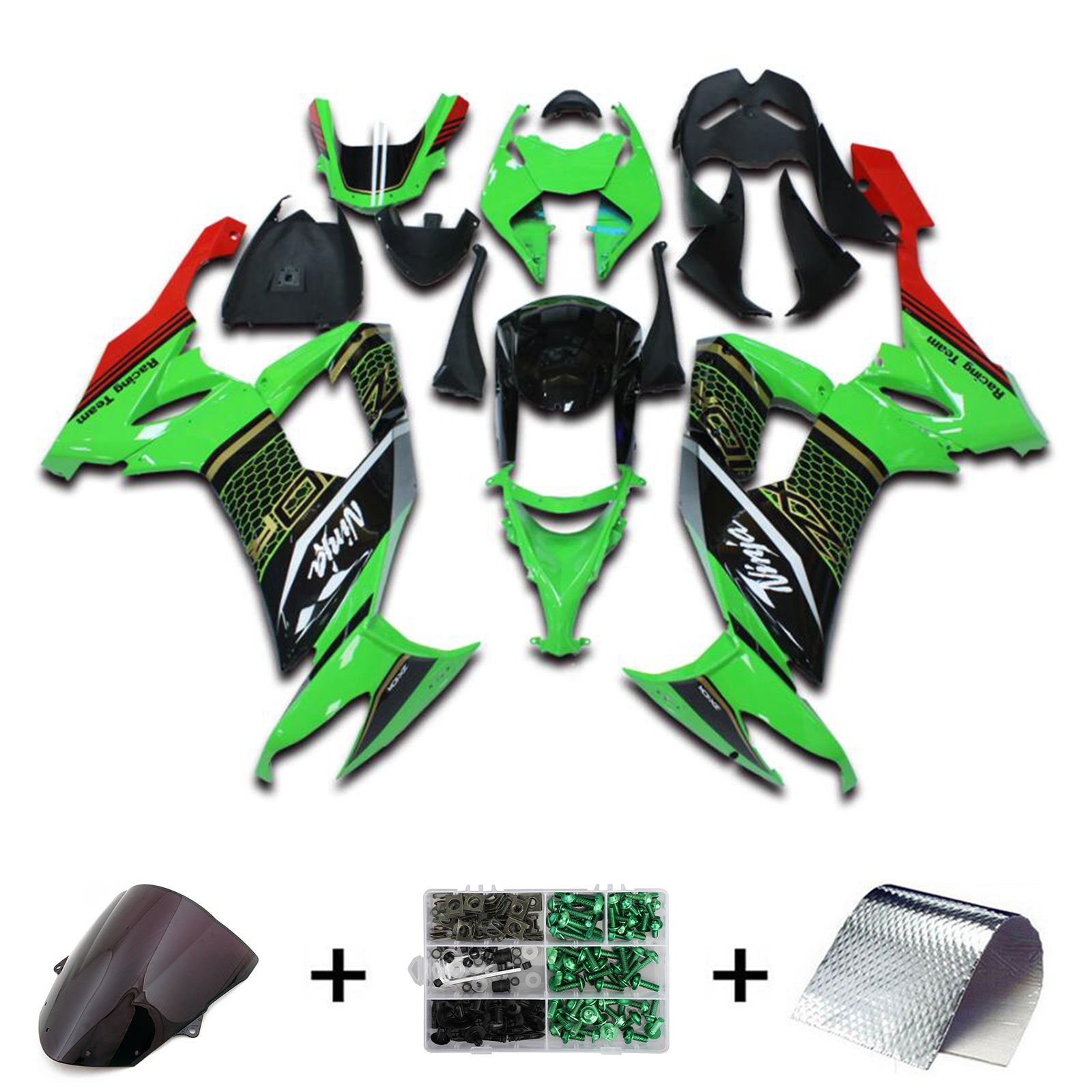 Amotopart 2008-2010 Kawasaki ZX10R Kit de carenado negro verde rojo