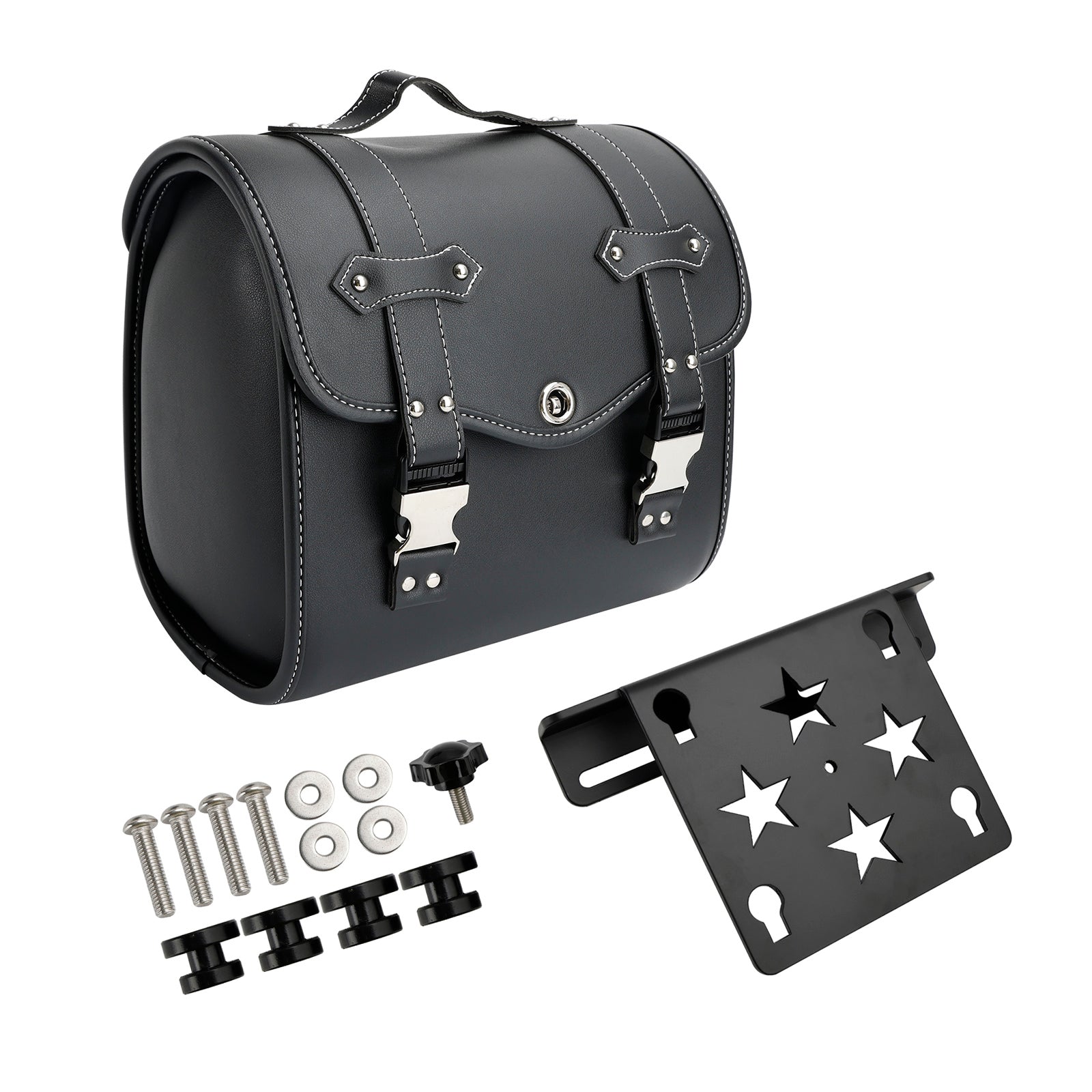 Motor Saddlebag & Brcket Kit Side Storage Universal Quick Release Black