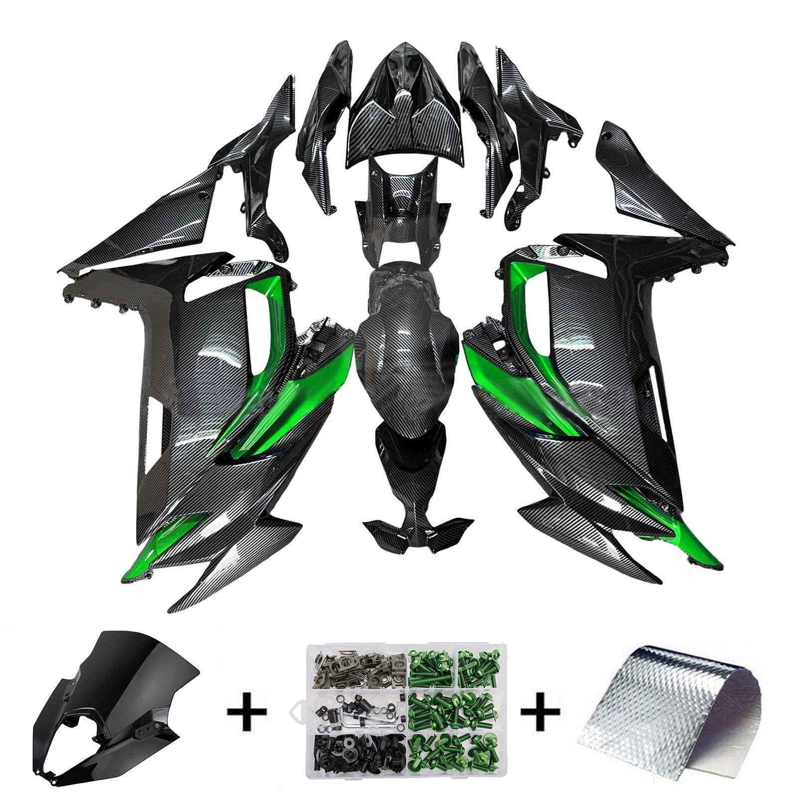Amotopart 2020-2025 Kawasaki ER6F Ninja650 Carbon Fiber Pattern Green Fairing Kit
