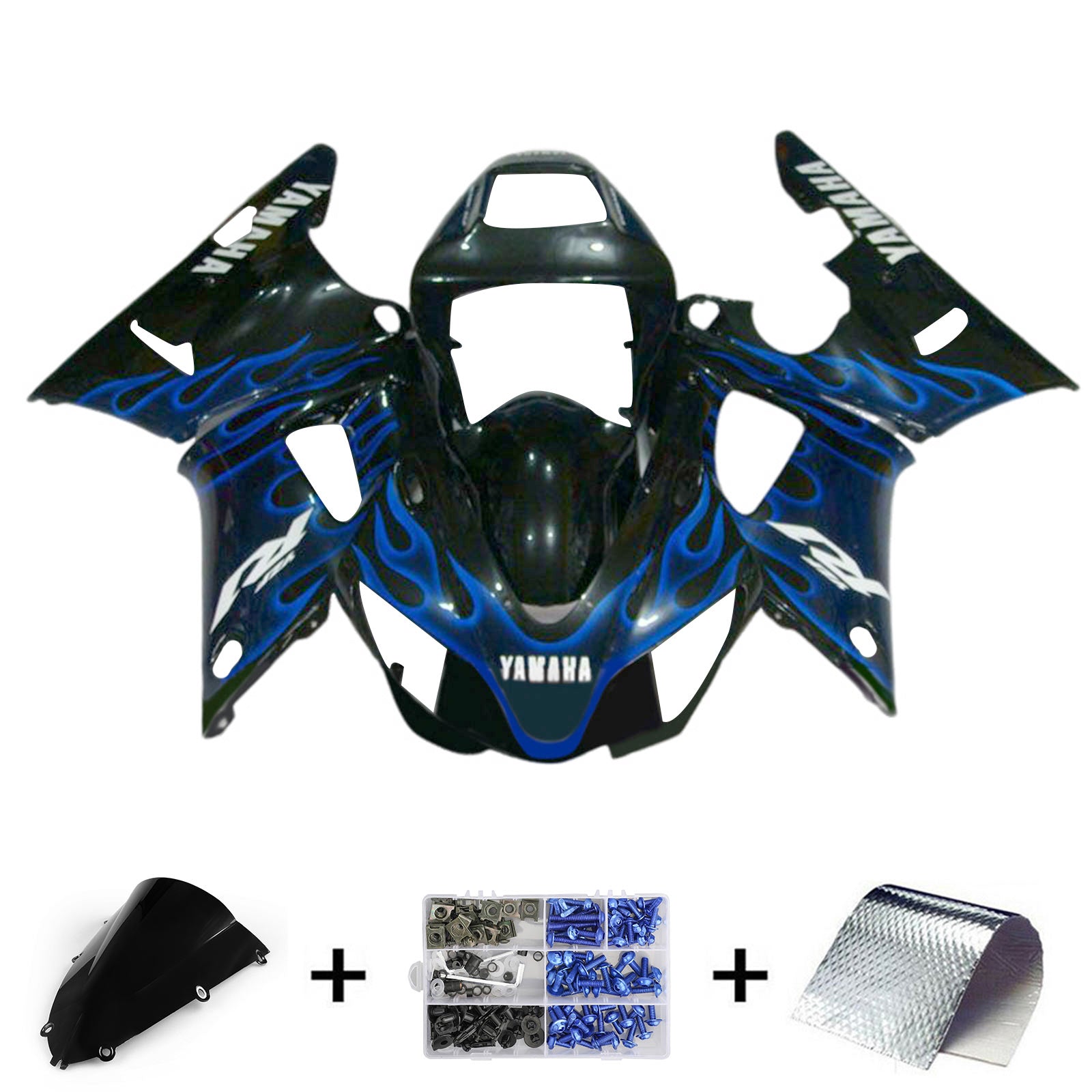 Amotopart 1998-1999 Yamaha YZF 1000 R1 Glossy Black Blue Fairing Kit