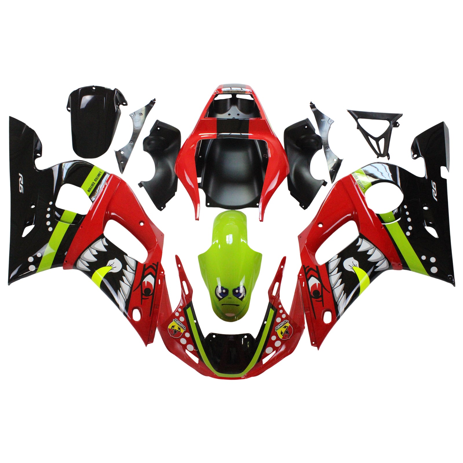 Amotopart 1998-2002 YZF 600 R6 Yamaha Red&Green Shark Teeth Fairing Kit