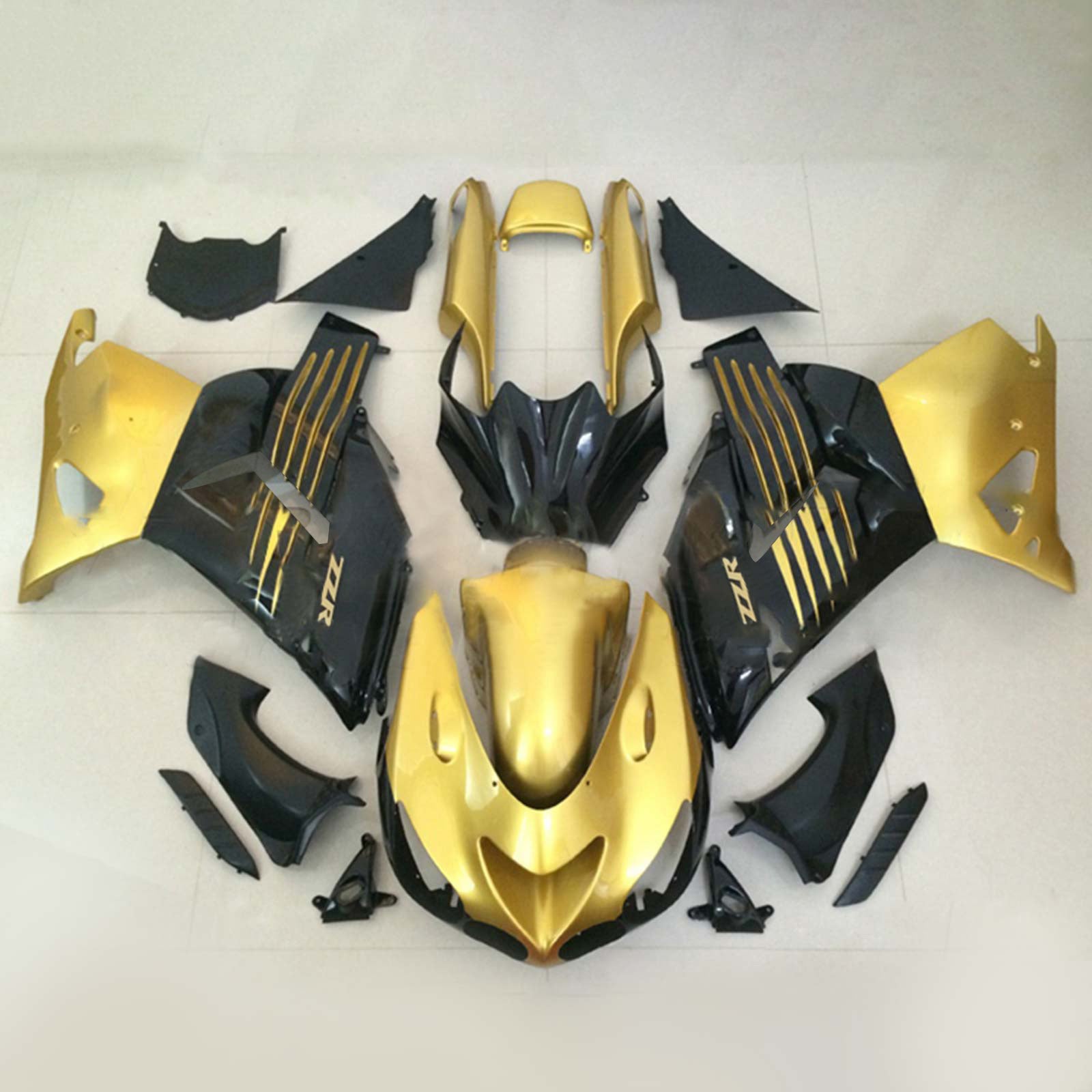 Amotopart 2006–2011 Kawasaki ZX14R Verkleidungsset in glänzendem Gold und Schwarz