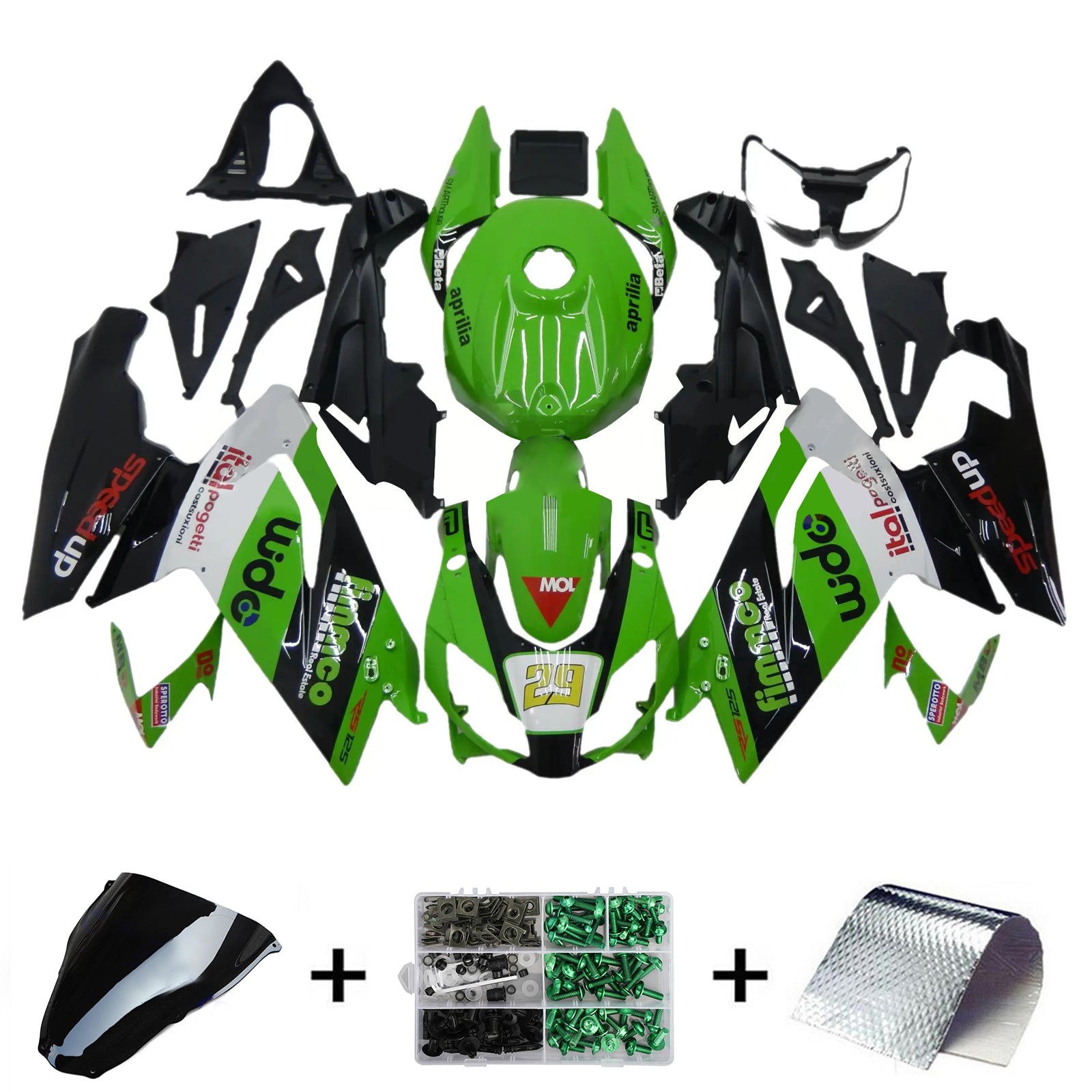 Amotopart 2006-2011 RS125 Aprilia Green&Black Fairing Kit