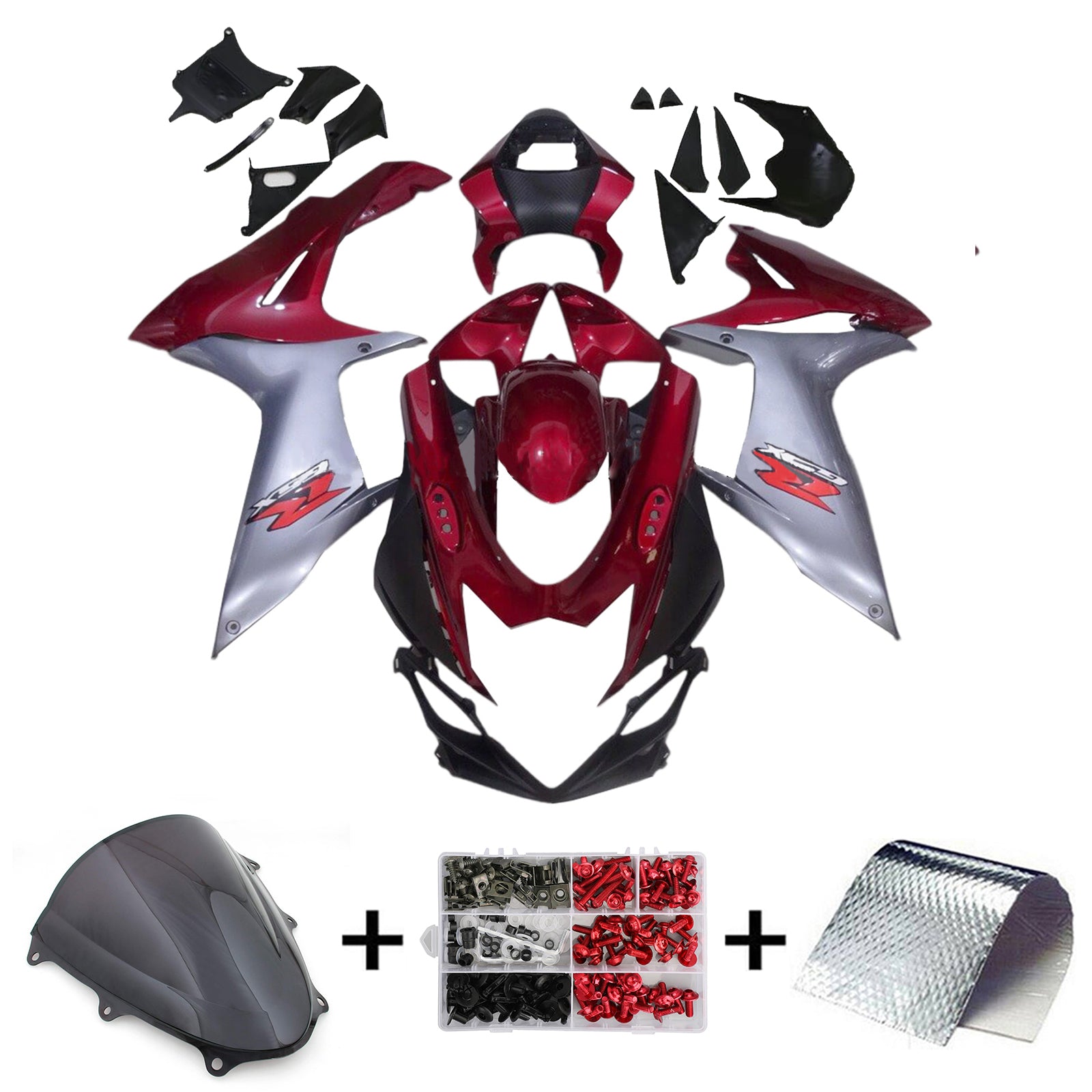 Amotopart 2011-2024 K11 GSXR 600/750 Suzuki Kit de carénage gris et rouge