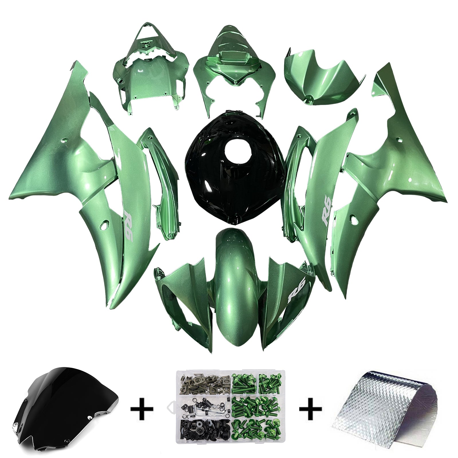 Amotopart 2008-2016 Yamaha YZF-R6 Green & Black Fairing Kit