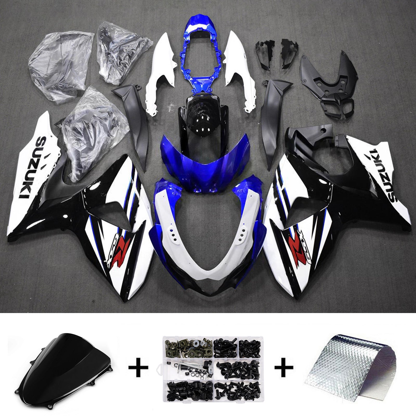 Amotopart 2009-2016 Suzuki GSXR1000 Black White Blue Fairing Kit