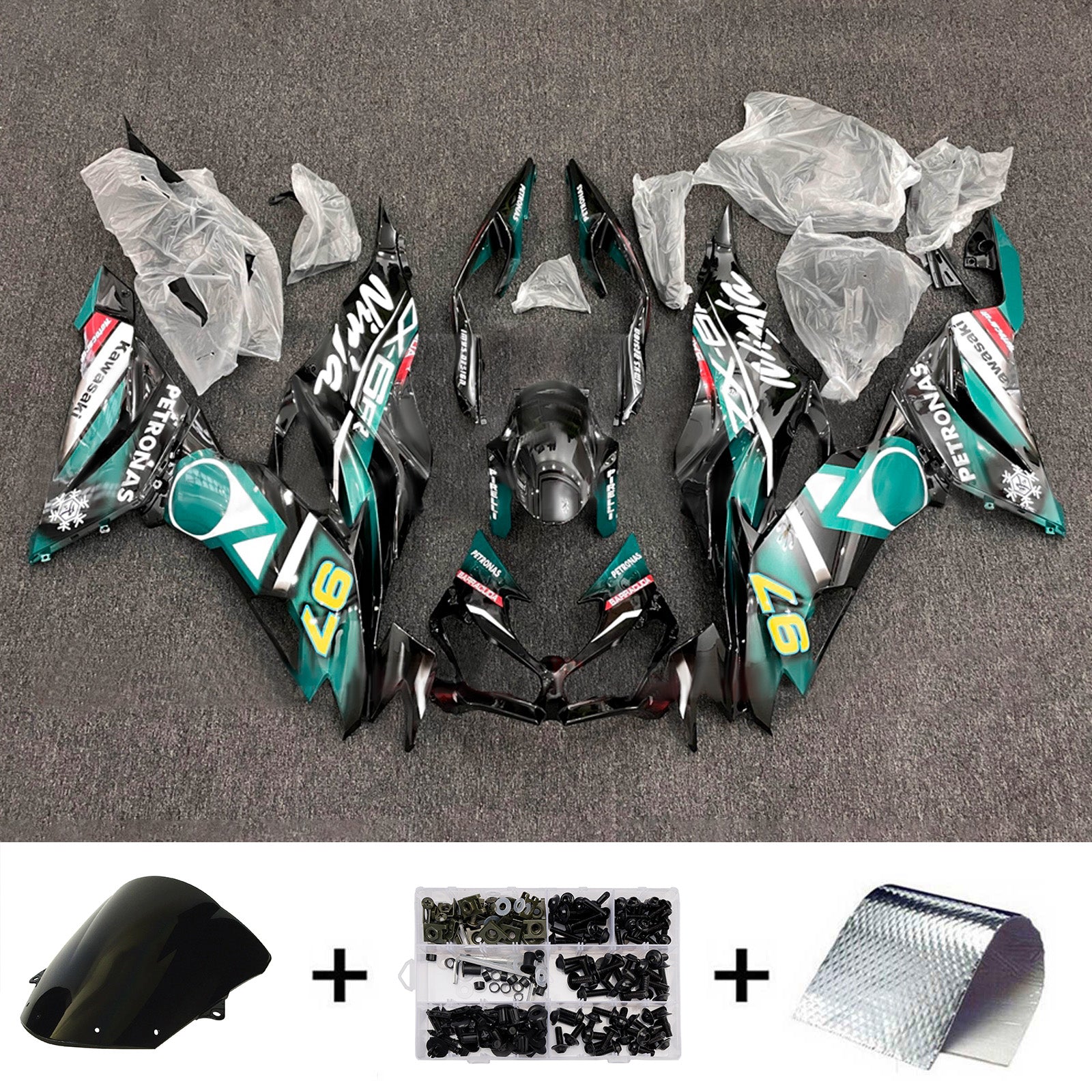 Amotopart 2019-2023 Kawasaki ZX6R Green Black White Fairing Kit