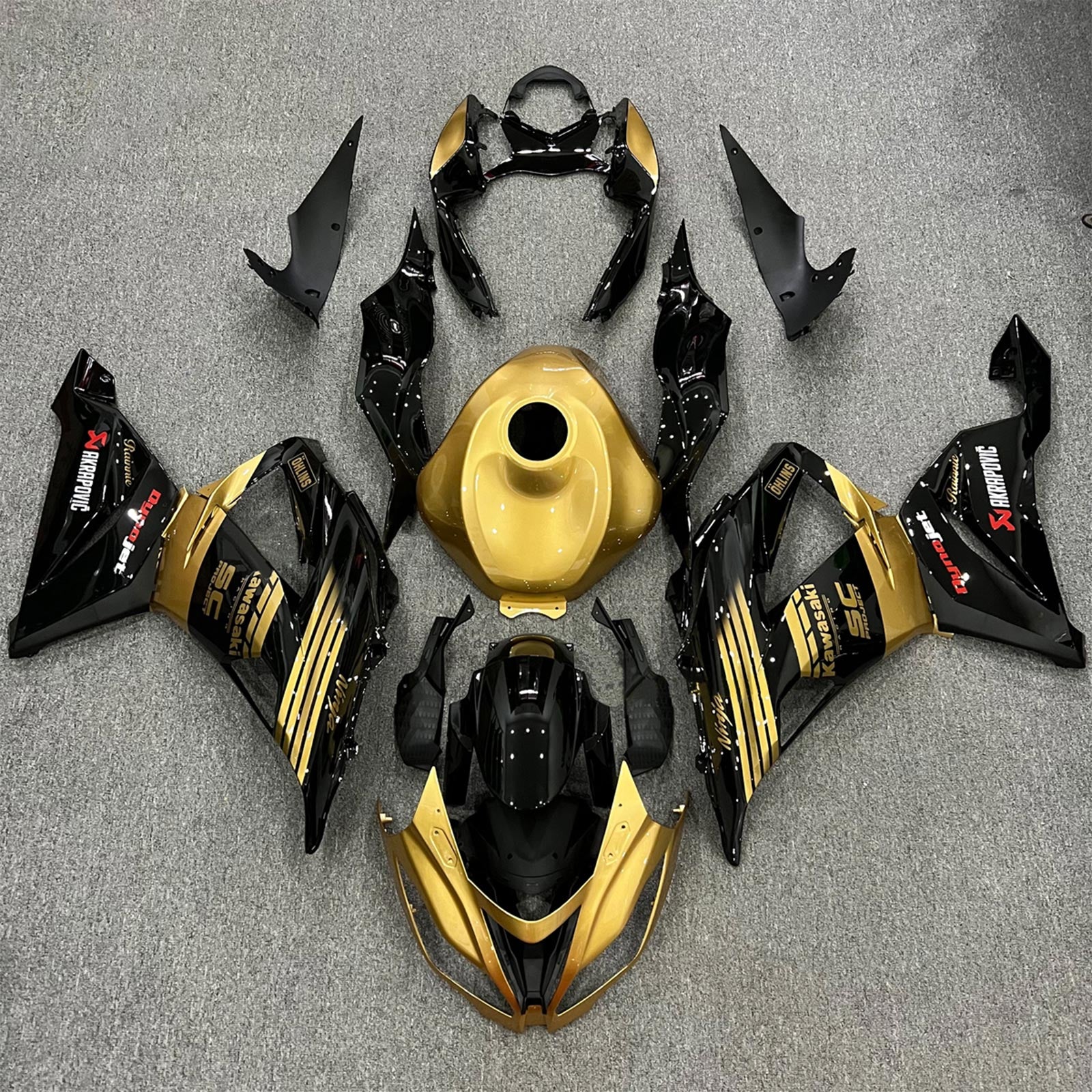 Amotopart Kawasaki ZX6R 636 2013-2018 Gold&Black Style3 Fairing Kit