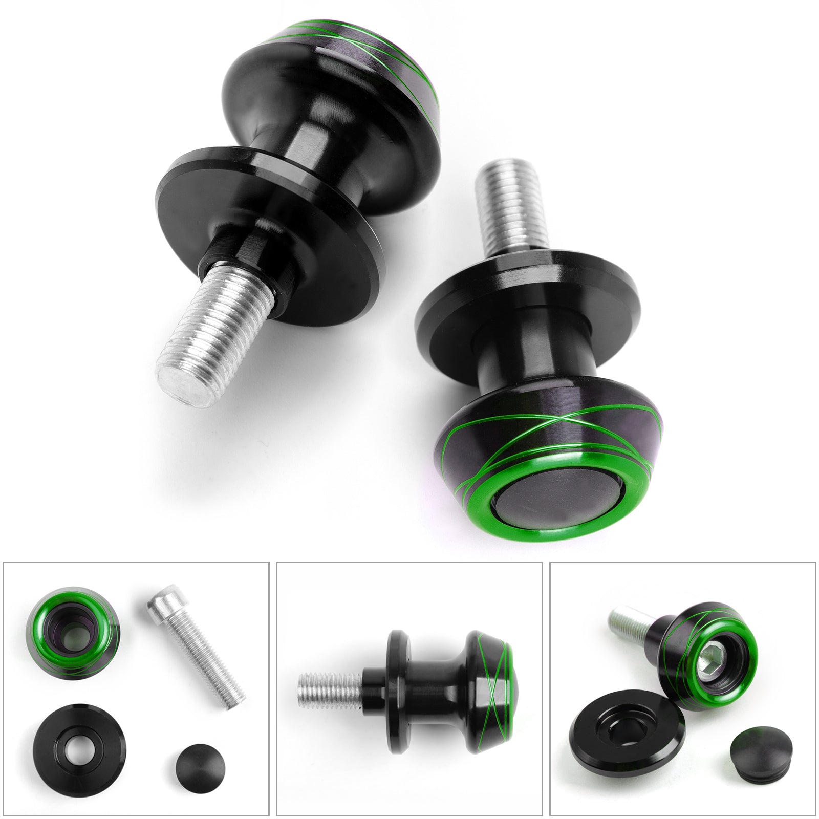 Universal KAWASAKI ZX10R Z800 Z1000 Verde 2x10mm CNC Carretes basculantes para motocicleta Slider