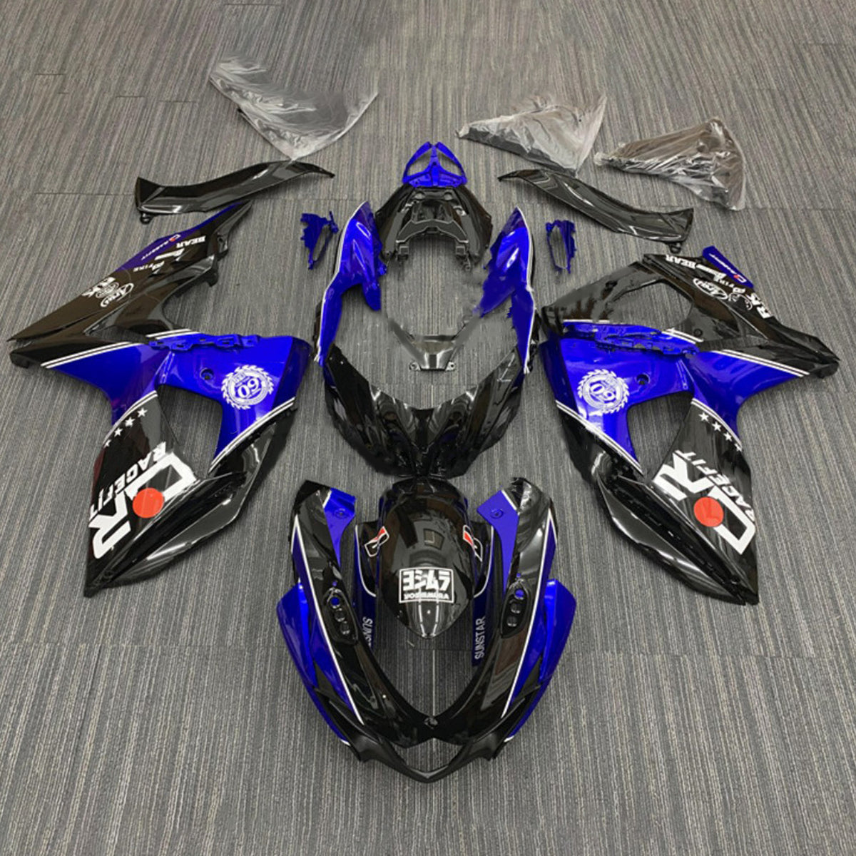 Amotopart 2009-2016 K9 GSXR1000 スズキ ブラック&ブルー Style2 フェアリングキット