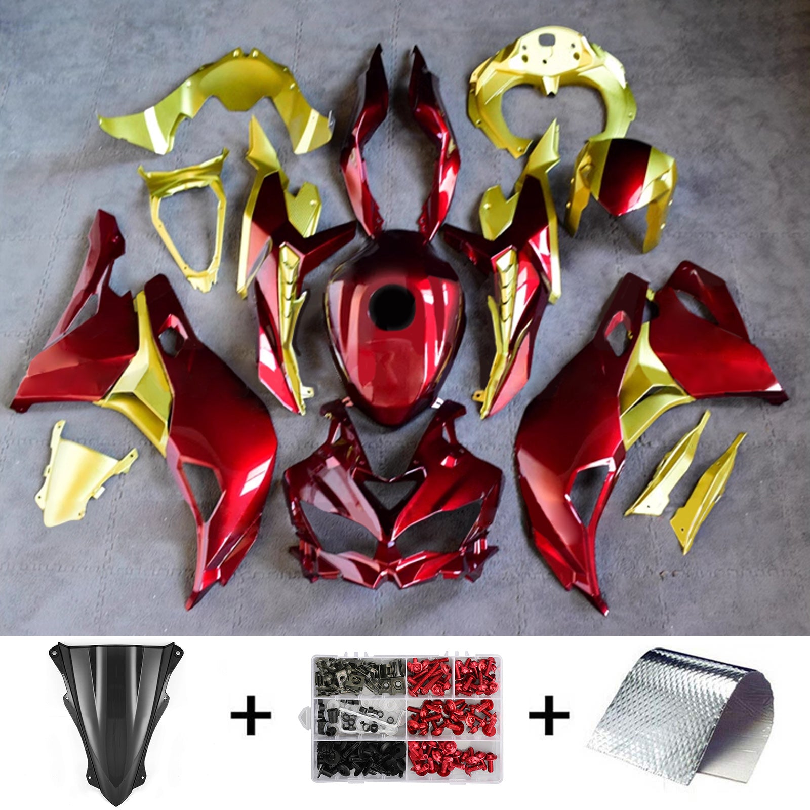 Amotopart 2019-2024 Ninja ZX-25R ZX-4R ZX-4RR Kawasaki Kit de carénage rouge et or