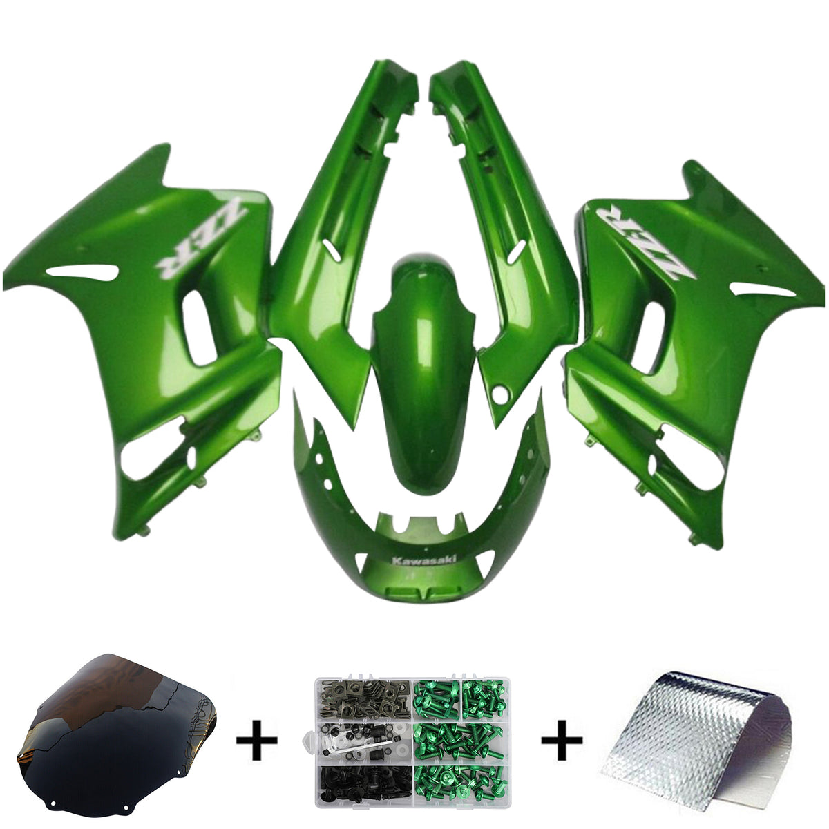 Kit de carénage vert Amotopart 1996-2007 Kawasaki ZZR250