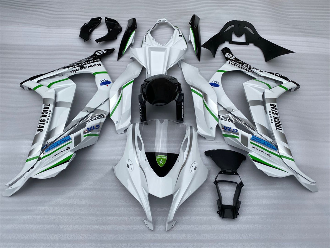 Kit de carénage Amotopart Kawasaki ZX10R 2016-2020 blanc et vert