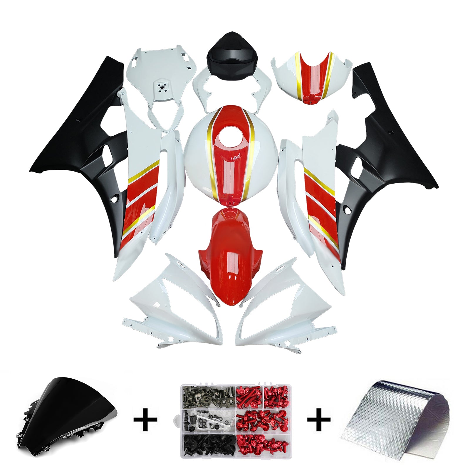 YZF-R6 フェアリングキット Amotopart 2006-2007 ヤマハ YZF-R6 ホワイト ブラック レッド フェア