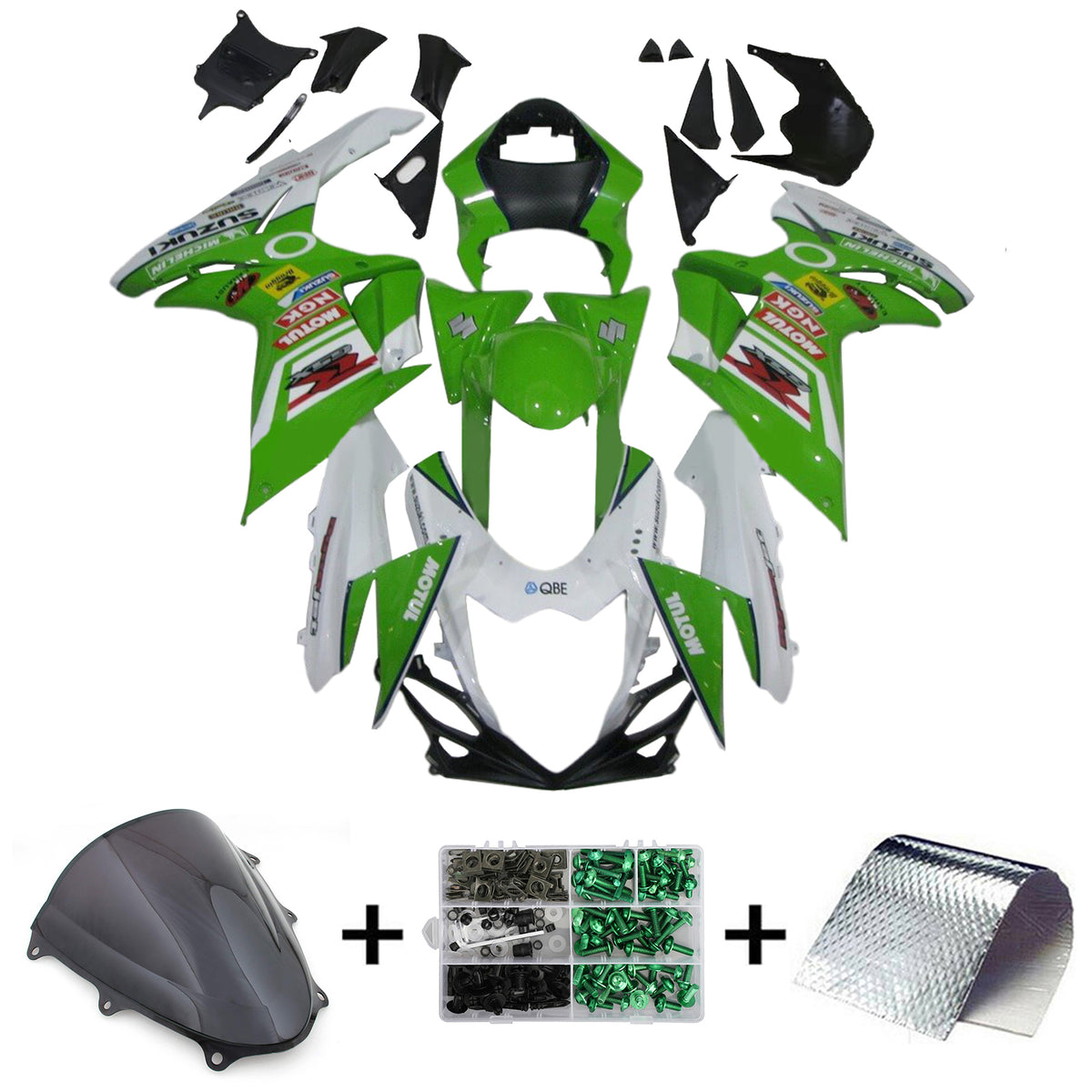 Amotopart 2011-2024 K11 GSXR 600/750 Suzuki Verde y Negro Style1 Kit de carenado