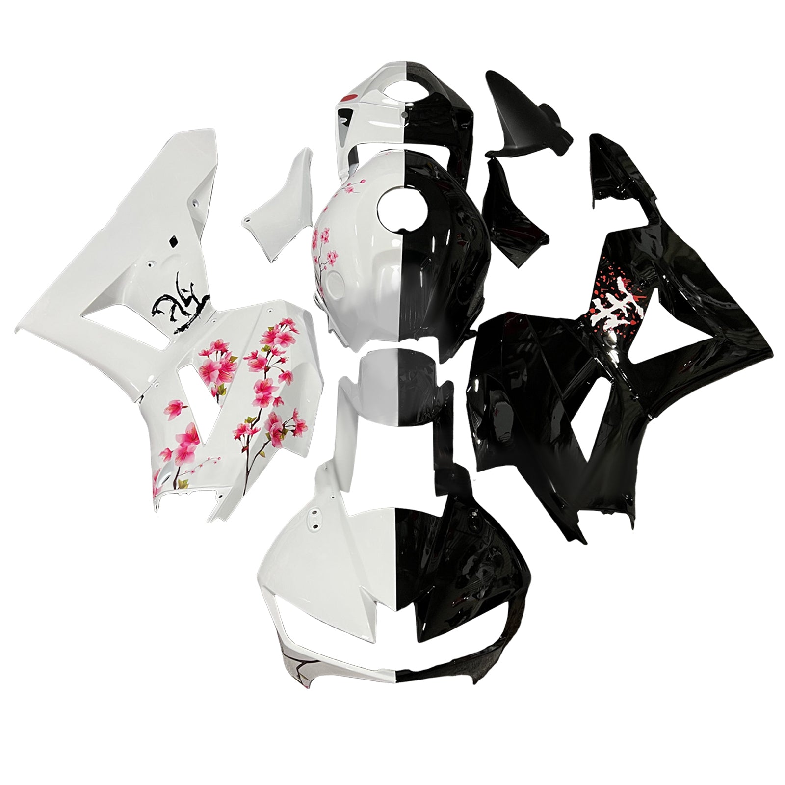 Amotopart 13-25 US ver. & 13-23 European ver. Honda CBR600RR Black White Cherry Blossom Fairing Kit