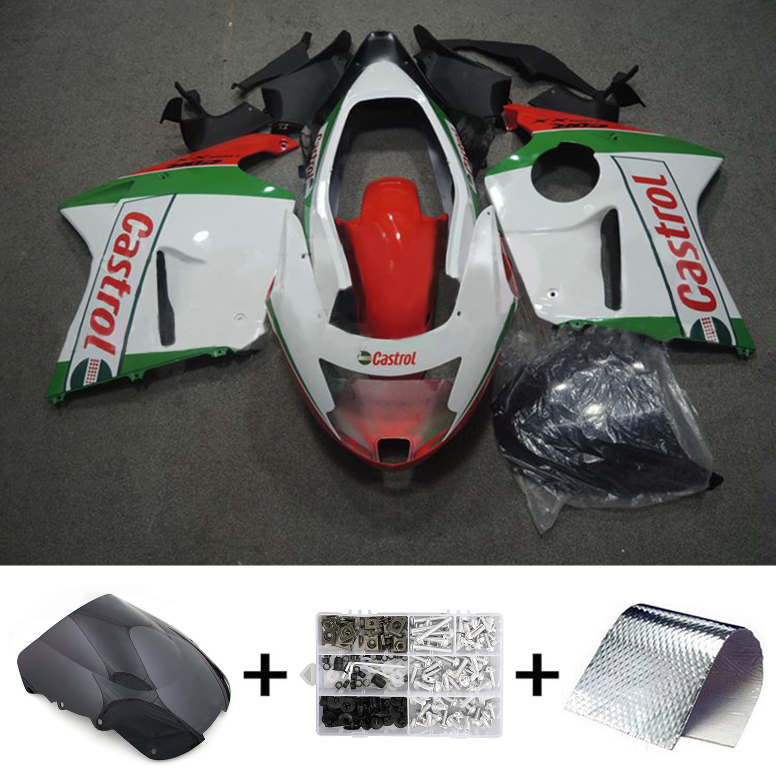 Amotopart 1996–2007 CBR1100XX SuperBlackBird Honda Verkleidungsset in Weiß und Grün