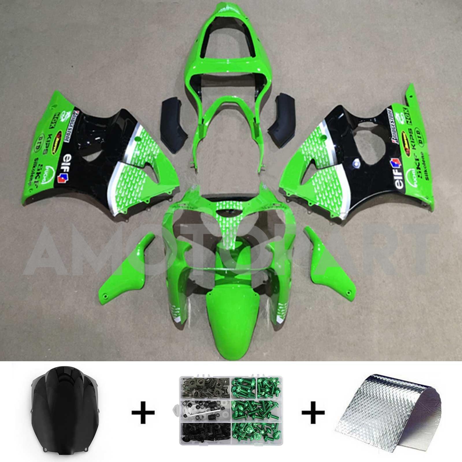 Amotopart ZX6R 636 2000-2002 ZZR600 2005-2008 Kawasaki グリーン&ブラック フェアリングキット