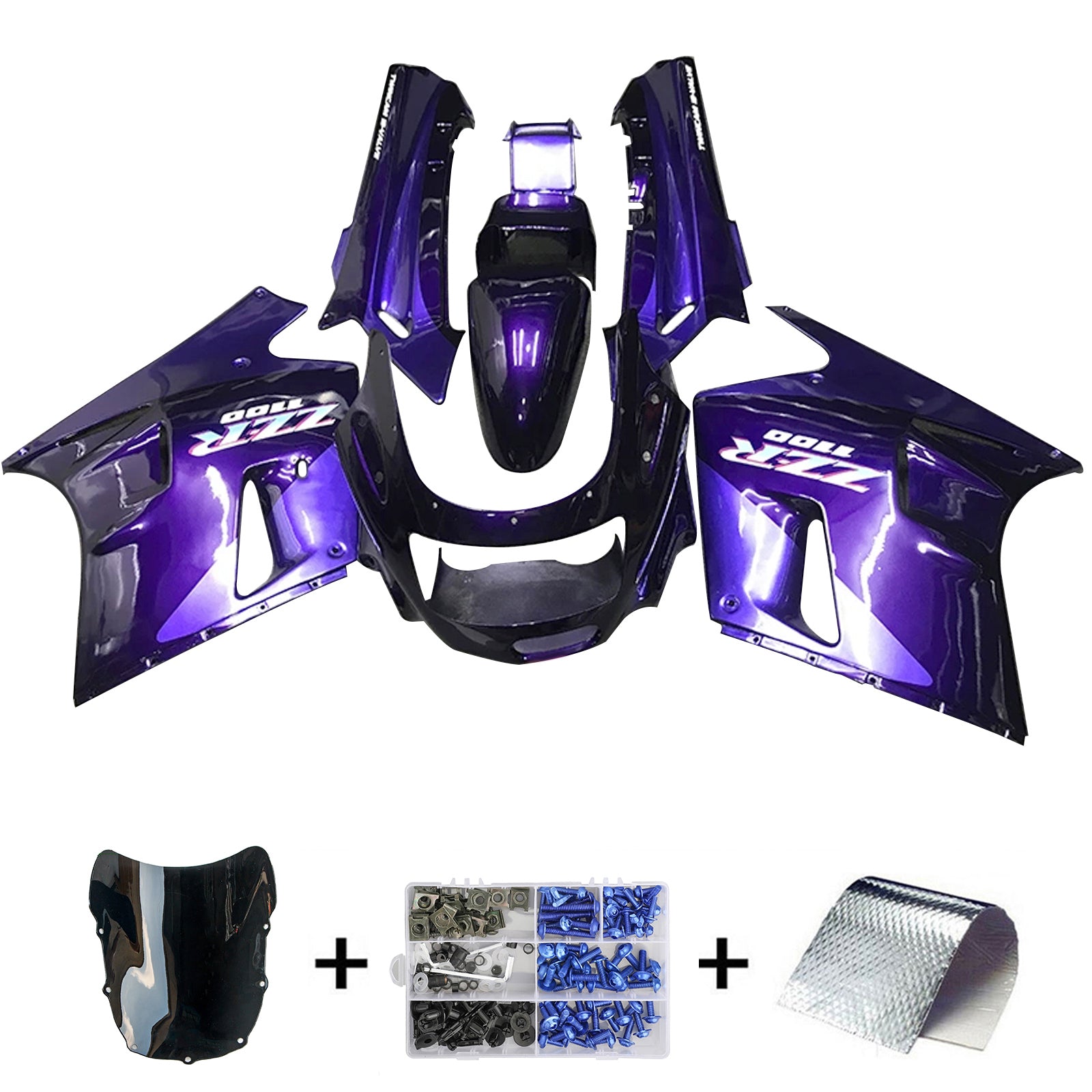 Amotopart 1990-1992 Kawasaki ZZR1100 Purple Blue Fairing Kit