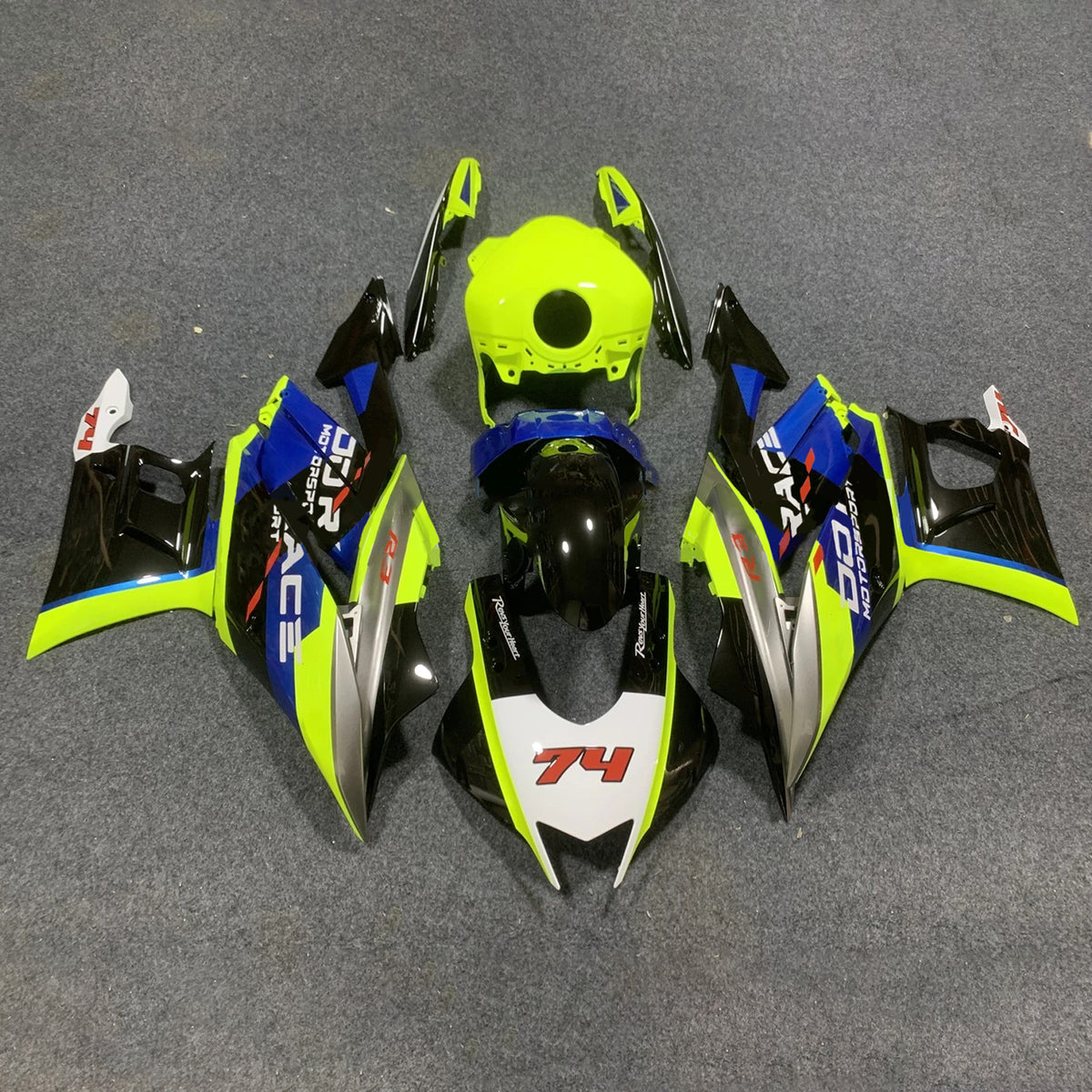 Amotopart 2022-2024 Kit carena Yamaha YZF-R3 e R25 nero blu verde chiaro