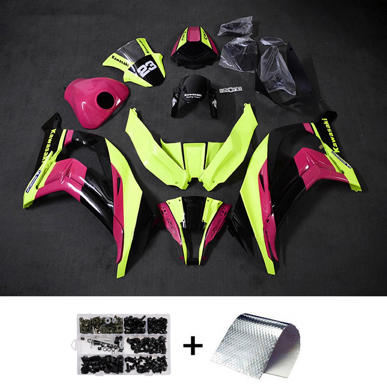 Amotopart 2011-2015 Kawasaki ZX10R Green Pink Fairing Kit