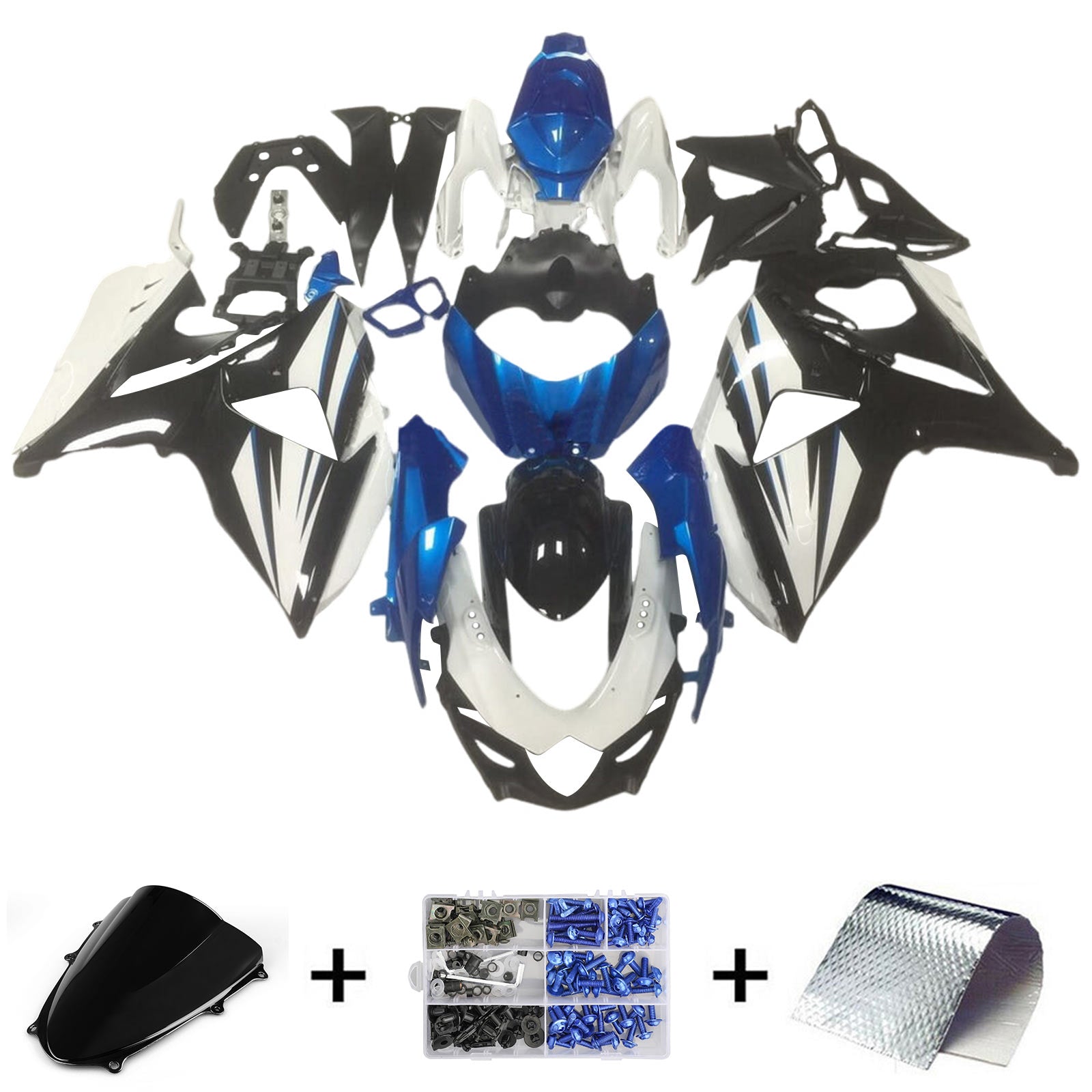 Amotopart 2009-2016 K9 GSXR1000 Suzuki Kit carena stile 8 bianco e blu