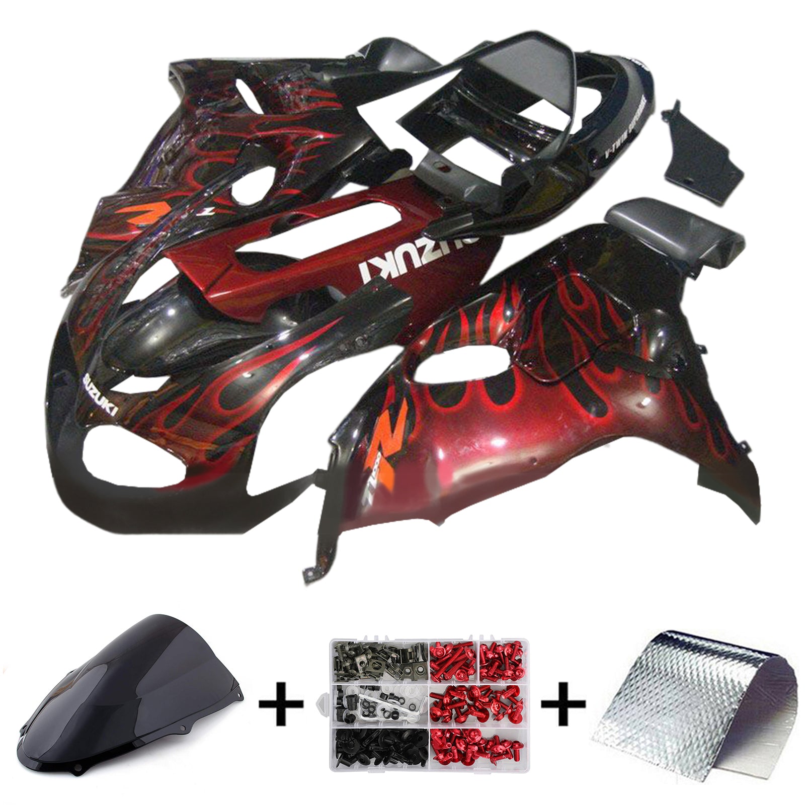 Amotopart 1998-2003 TL1000R Suzuki Black&Red Flame Fairing Kit