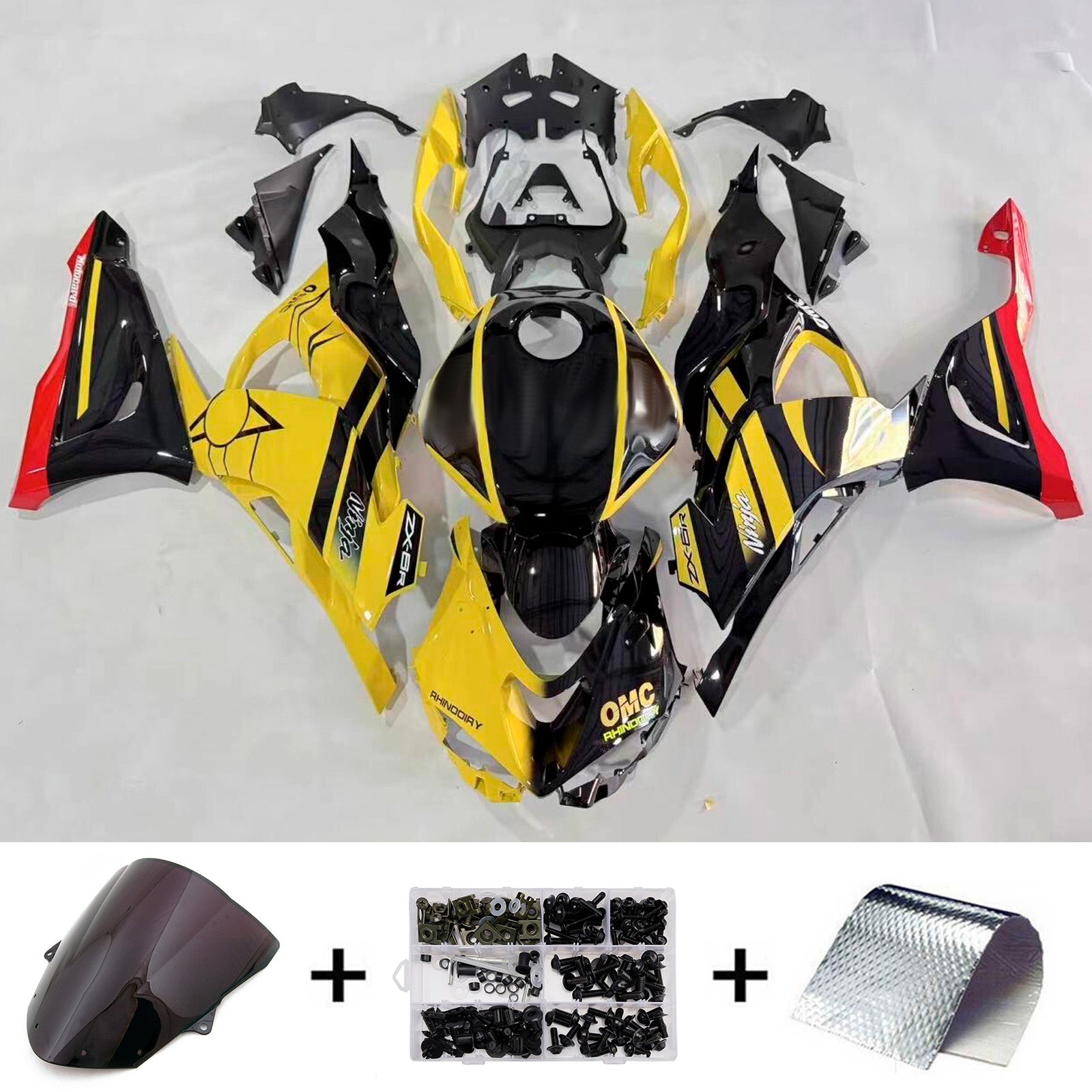 Amotopart 2024-2026 Kawasaki ZX-6R Black Yellow Red Fairing Kit