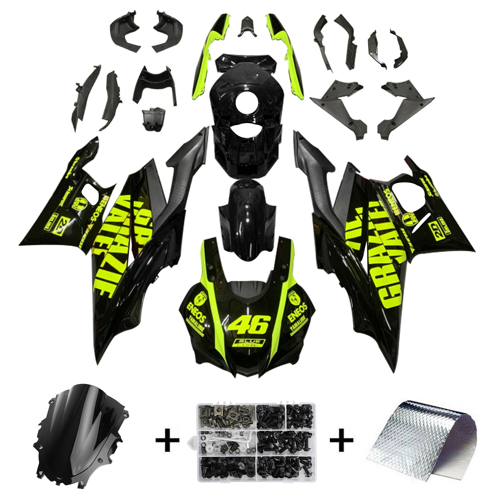 Kit de carénage Amotopart Yamaha 2019-2021 YZF R3/YZF R25 jaune et noir Style3