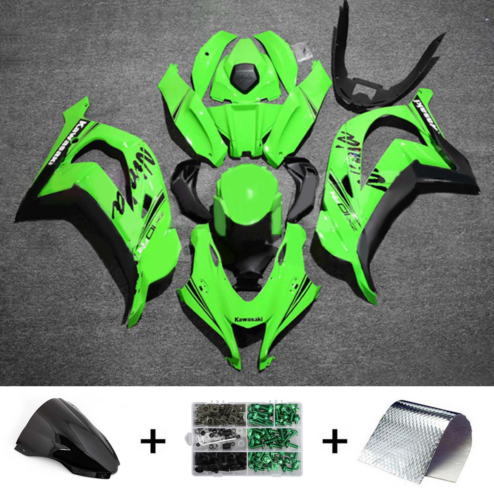 Kit carena Amotopart 2016-2020 ZX10R Kawasaki Green&amp;Black Style3