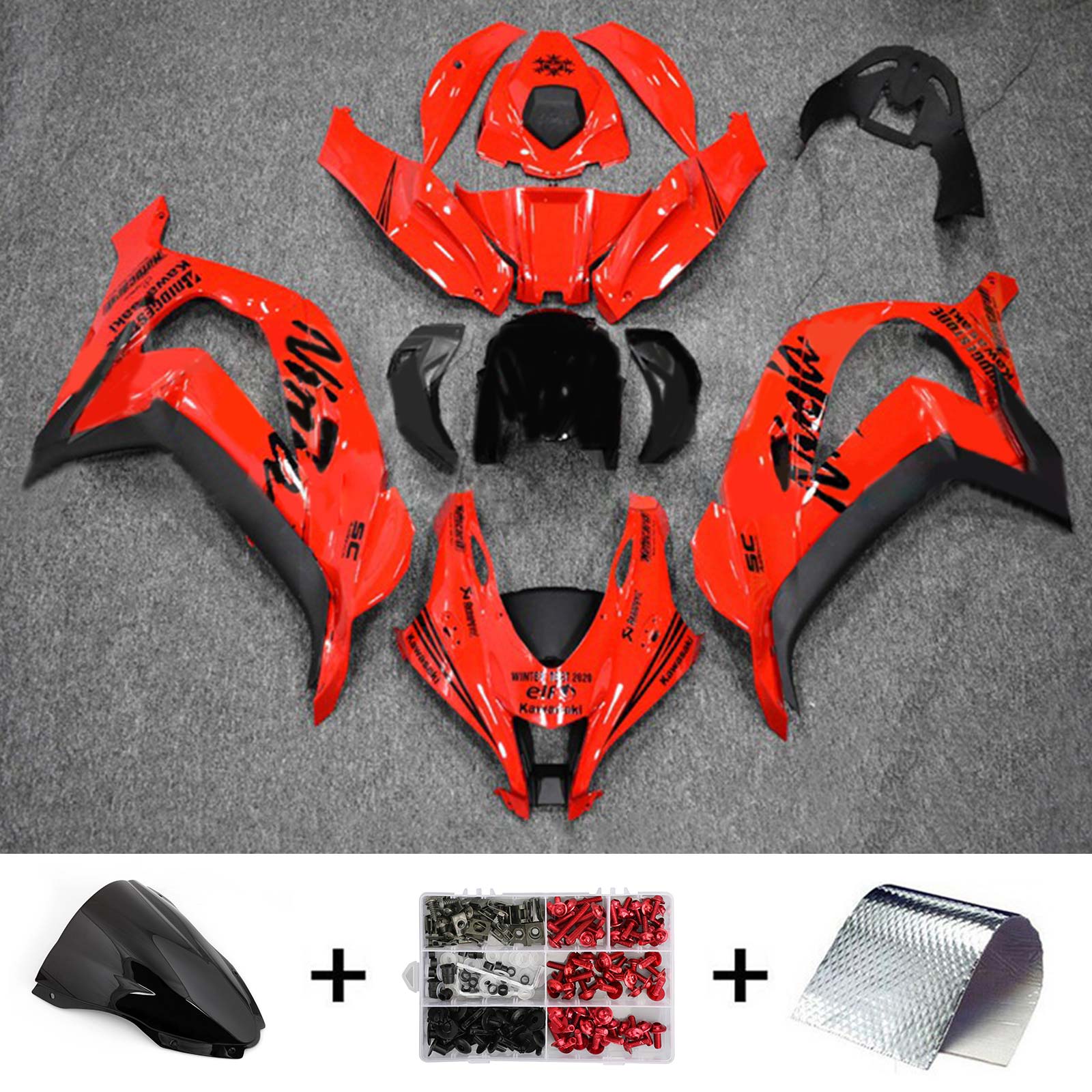 Amotopart 2016-2020 ZX10R Kawasaki rojo y negro Style3 kit de carenado