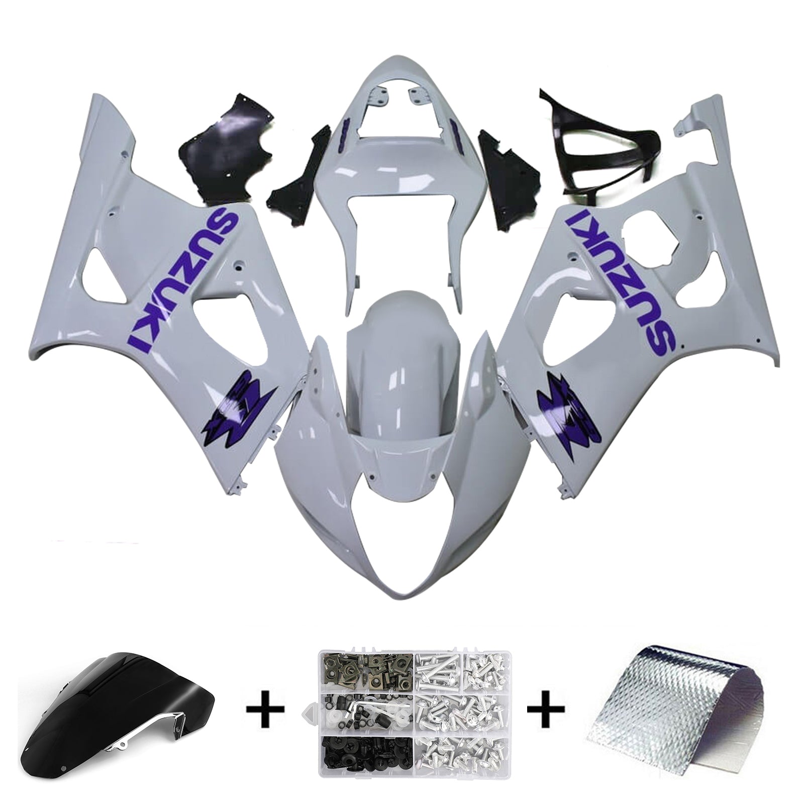 Amotopart 2003-2004 K3 GSXR1000 Suzuki White with Blue Logo Fairing Kit