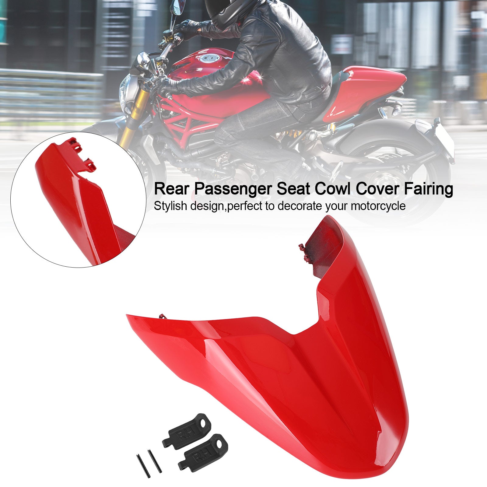 Carenado de cubierta de asiento trasero de pasajero/pasajero para Ducati Monster 797 821 1200 rojo